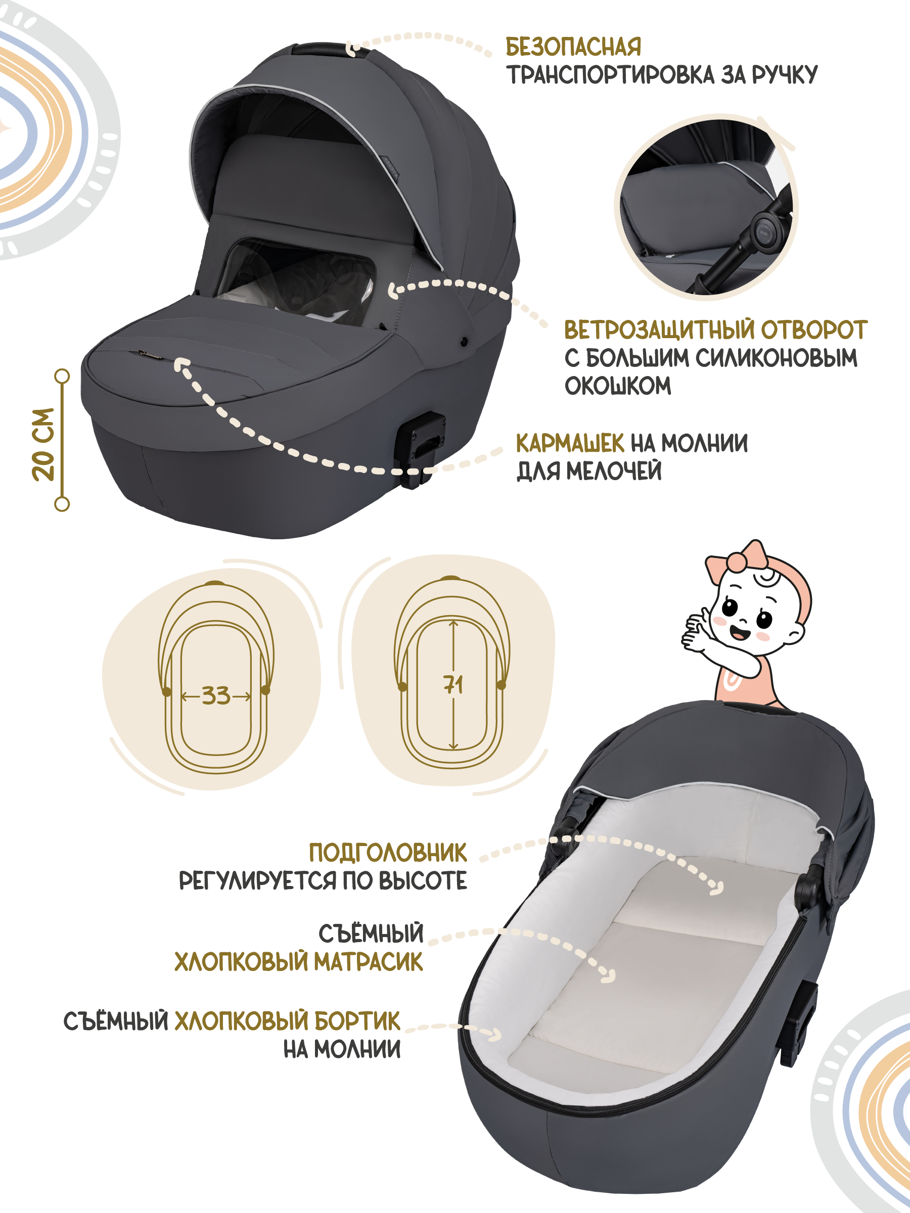Коляска 3в1 JOVOLA Swift Plus темно-серый - фото 4