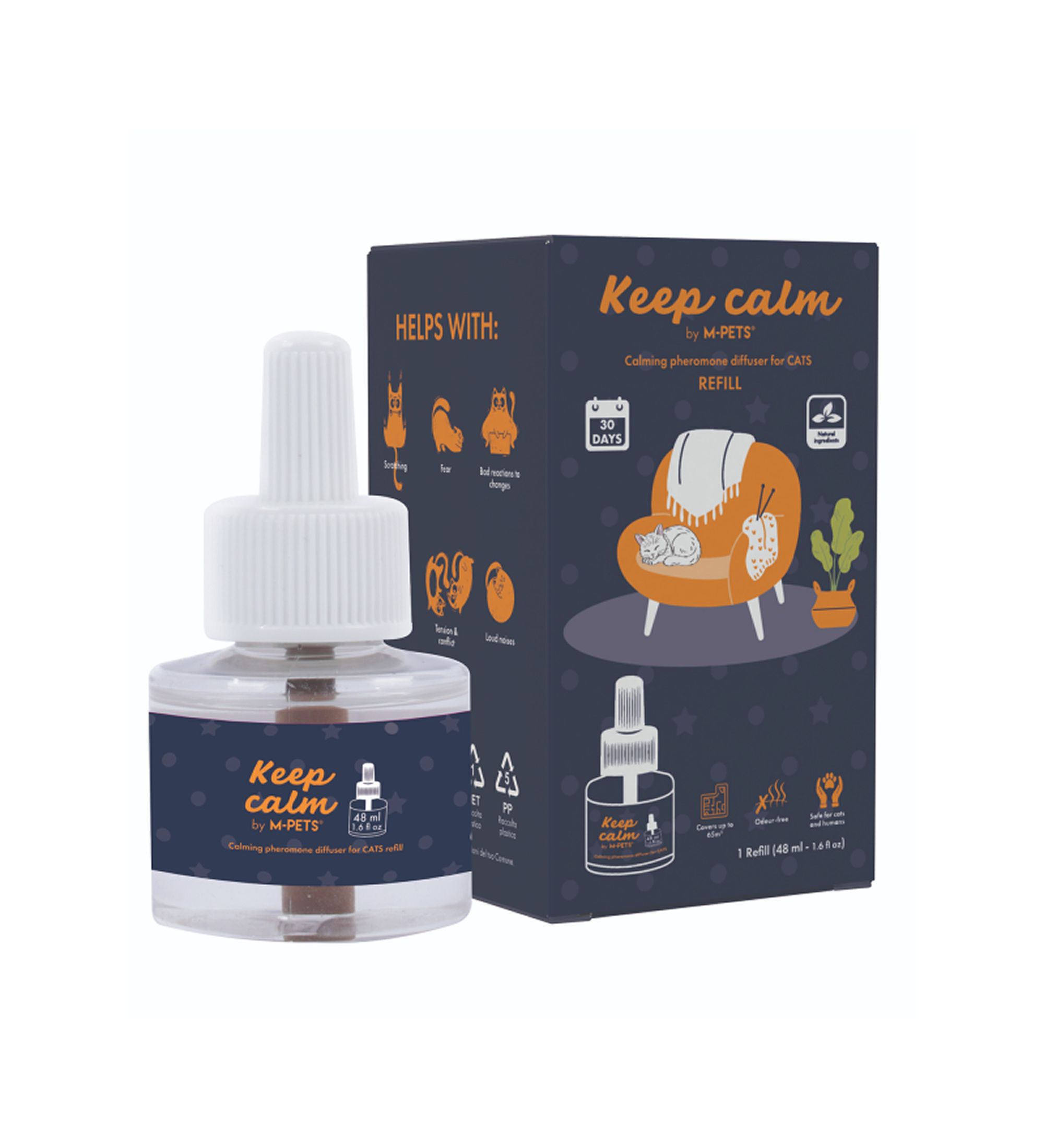 Флакон сменный для кошек M-PETS KEEP CALM успокаивающий феромон 48мл - фото 1