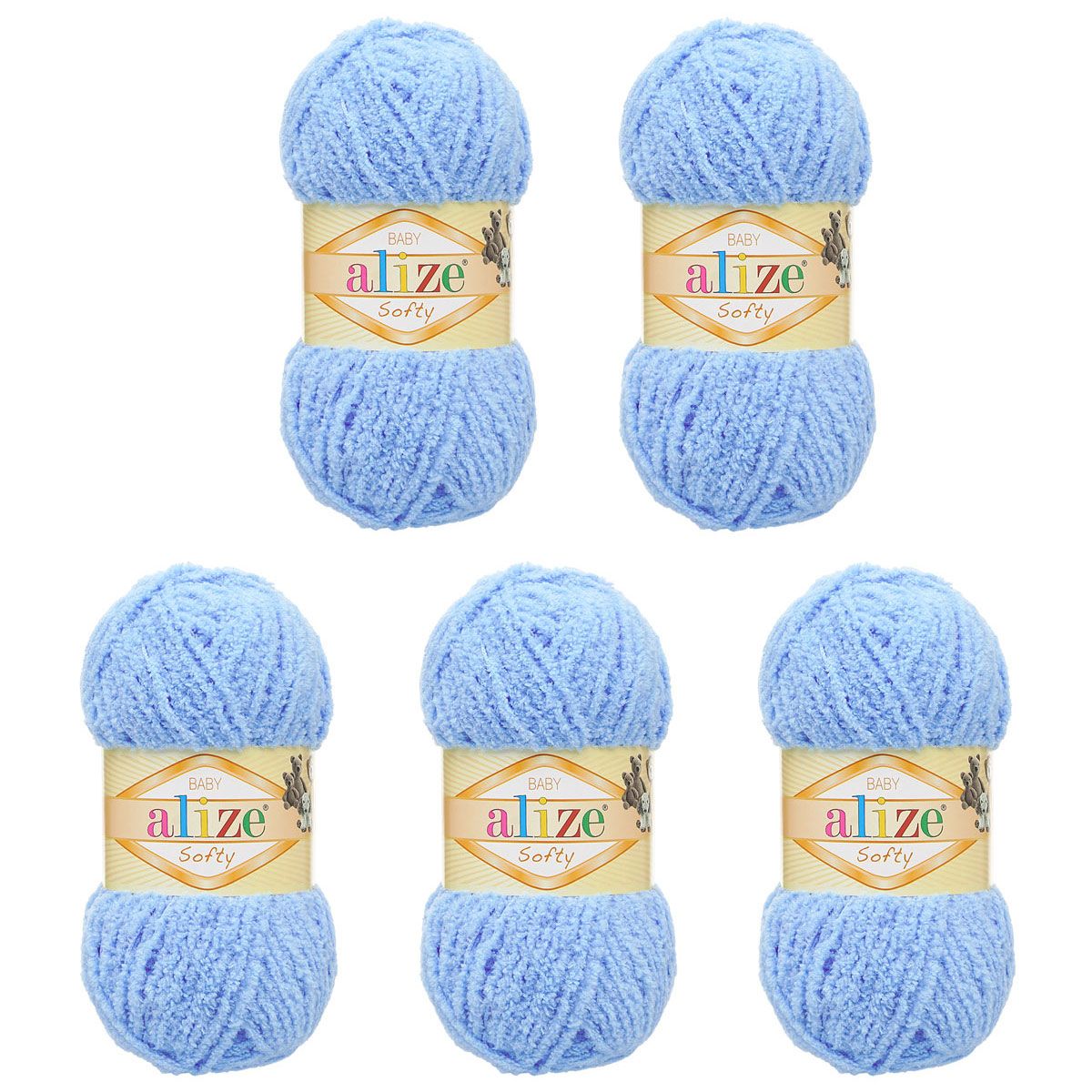 Пряжа для вязания Alize softy 50 гр 115 м микрополиэстер мягкая фантазийная 40 голубой 5 мотков - фото 6