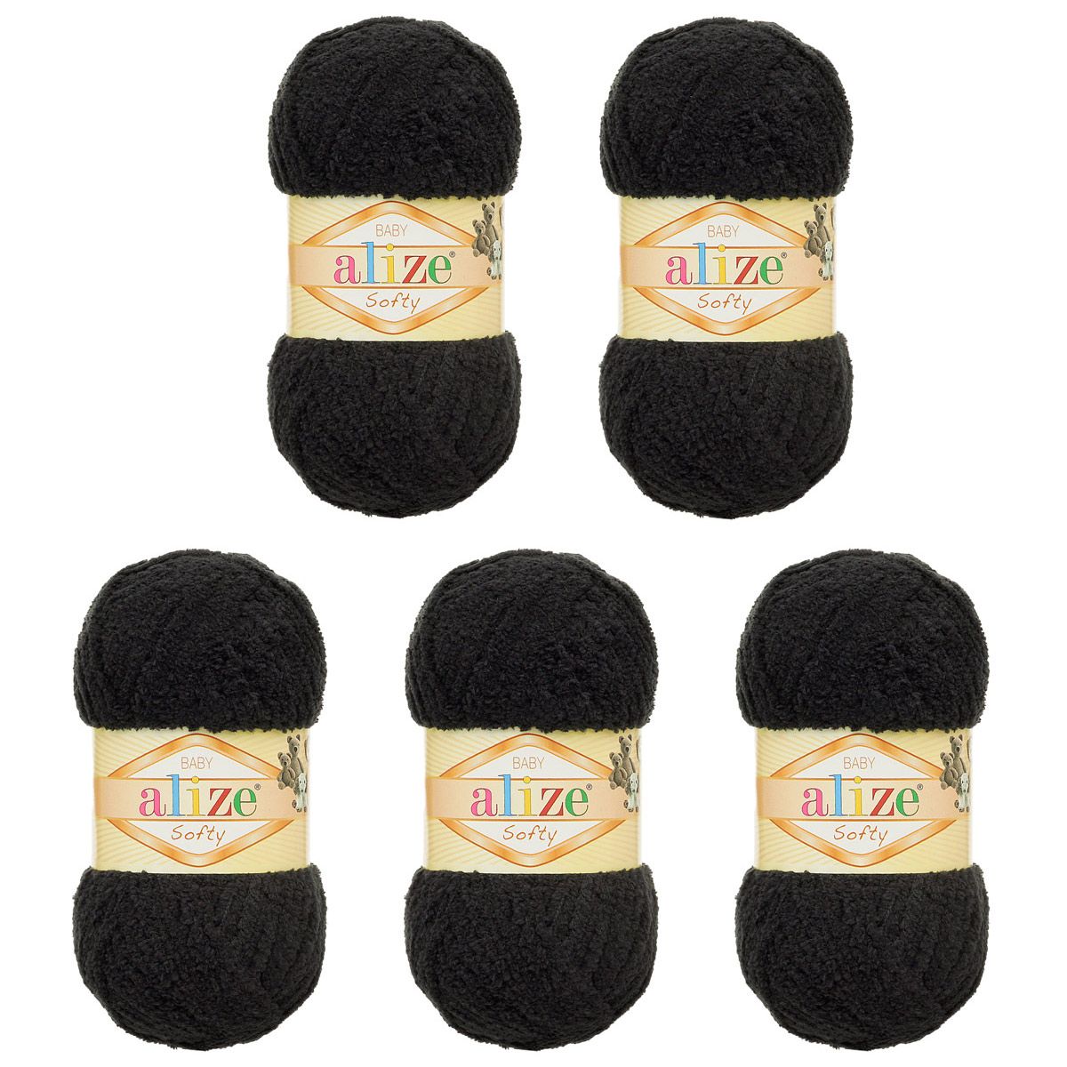 Пряжа для вязания Alize softy 50 гр 115 м микрополиэстер мягкая фантазийная 60 черный 5 мотков - фото 6