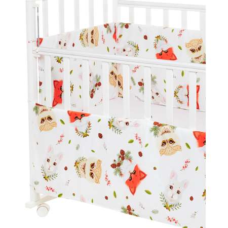 Бортики в кроватку Lemony kids Sylvan белый с рисунком 4 части съемные чехлы