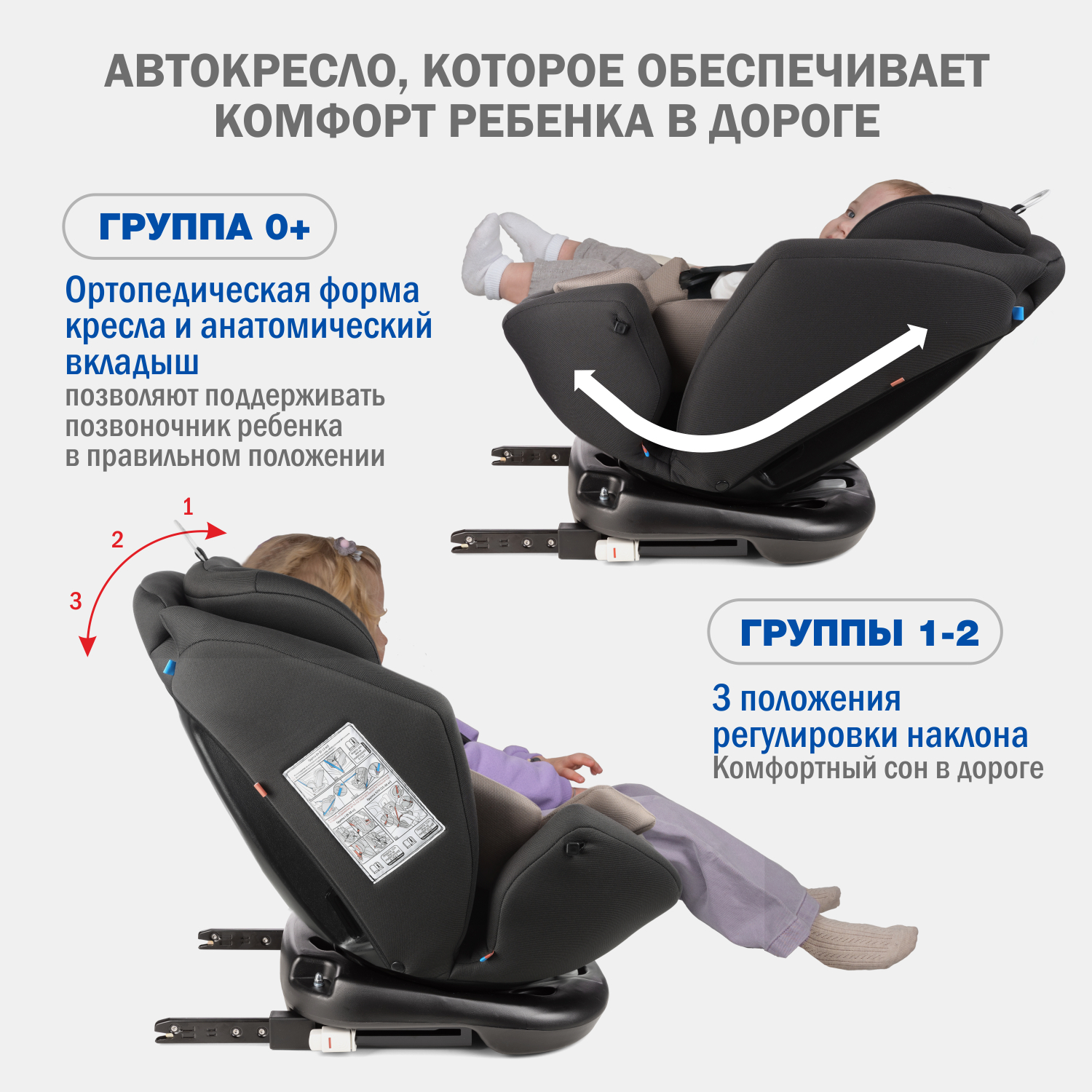 Автокресло SIGER Ультра 0+/1/2/3 (0-36 кг) серый - фото 7