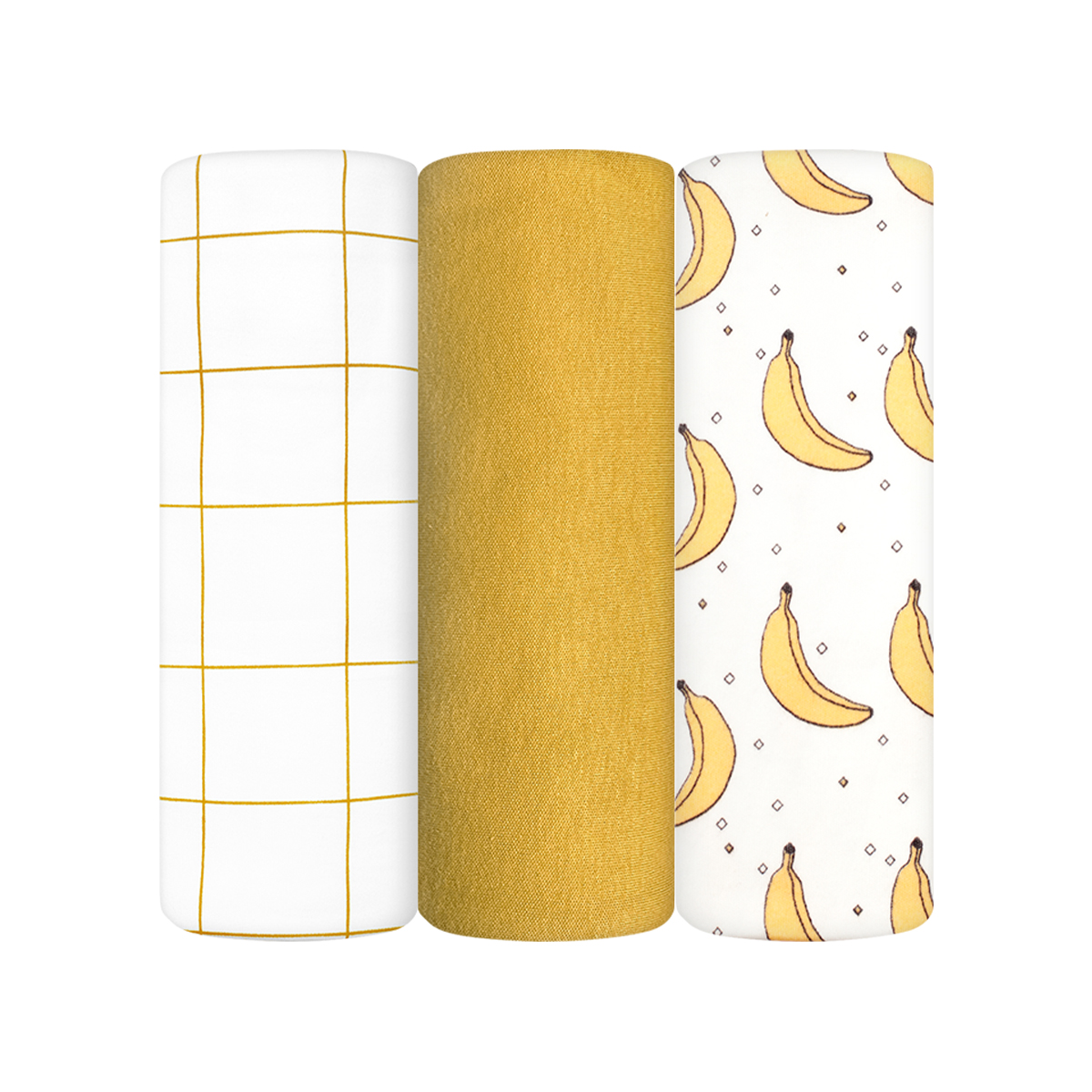 Пелёнка Mjolk Бананы Mustard Клетка трикотаж 85х120 см 3 шт. - фото 1