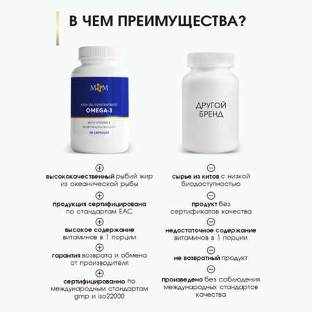 Омега 3 с витамином E MyHealthMarathon БАД для здоровья кожи волос и ногтей 270 капсул