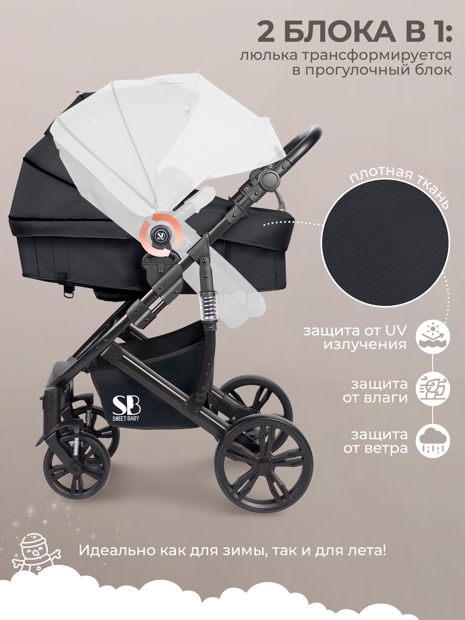 Коляска прогулочная Sweet Baby розовый - фото 2
