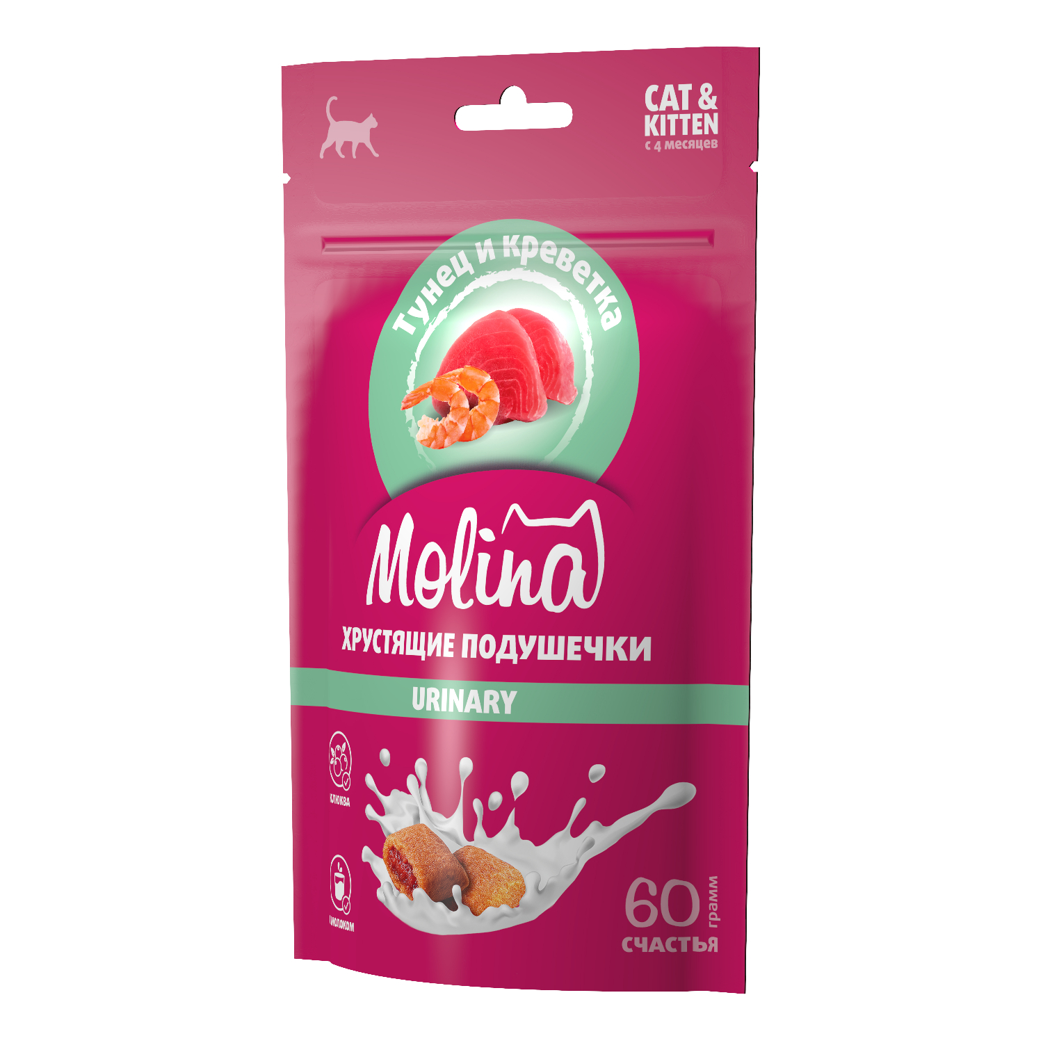 Лакомство для кошек и котят Molina подушечки с начинкой из тунца и креветок 60г - фото 2