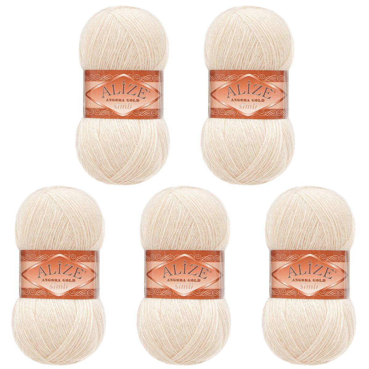 Пряжа Alize полушерсть Angora Gold Simli 100 гр 500 м 5 мотков 599 слоновая кость - фото 6