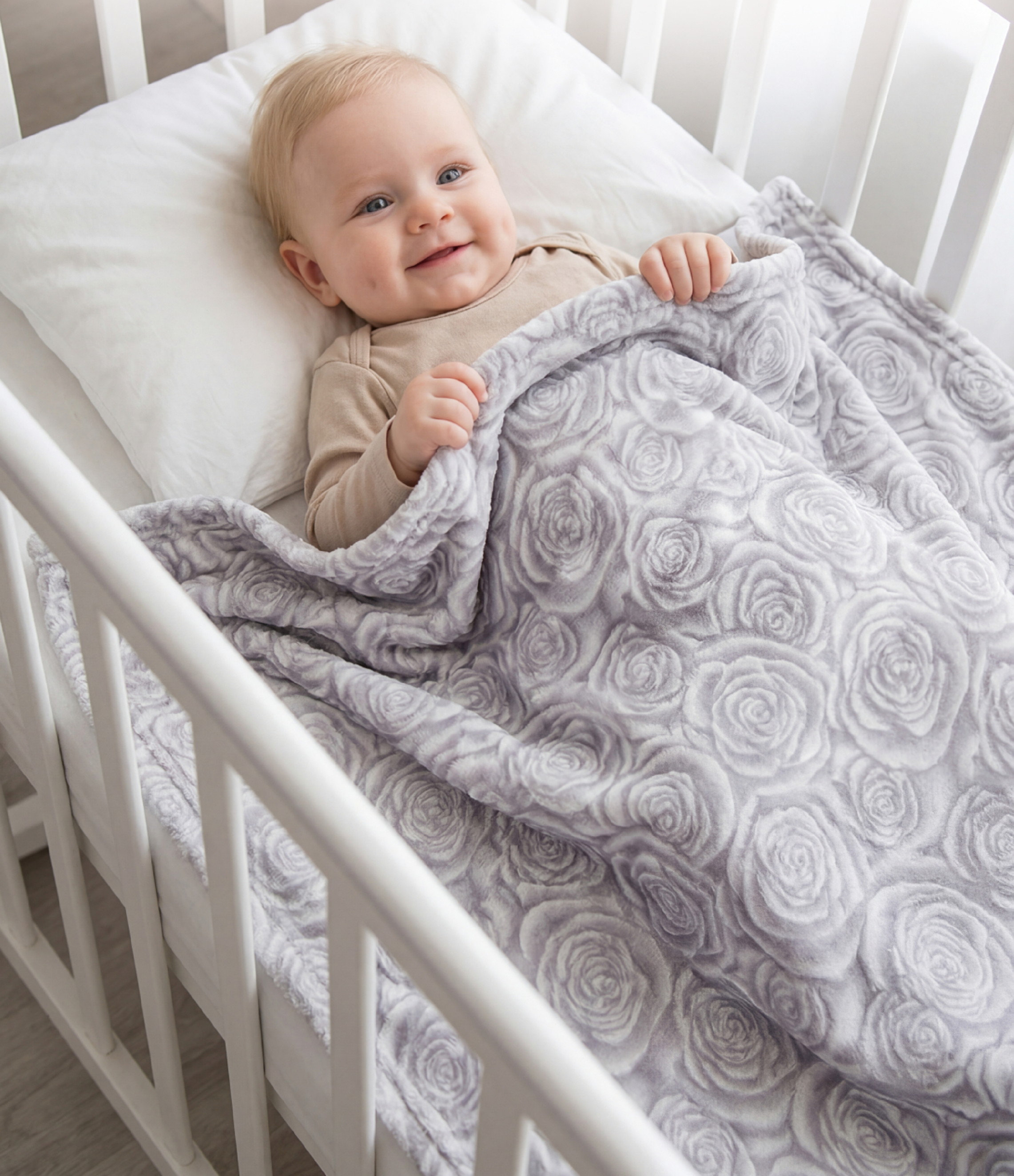 Изображение товара Плед Baby Nice 75x100 см велсофт для новорожденных серый мягкий и теплый