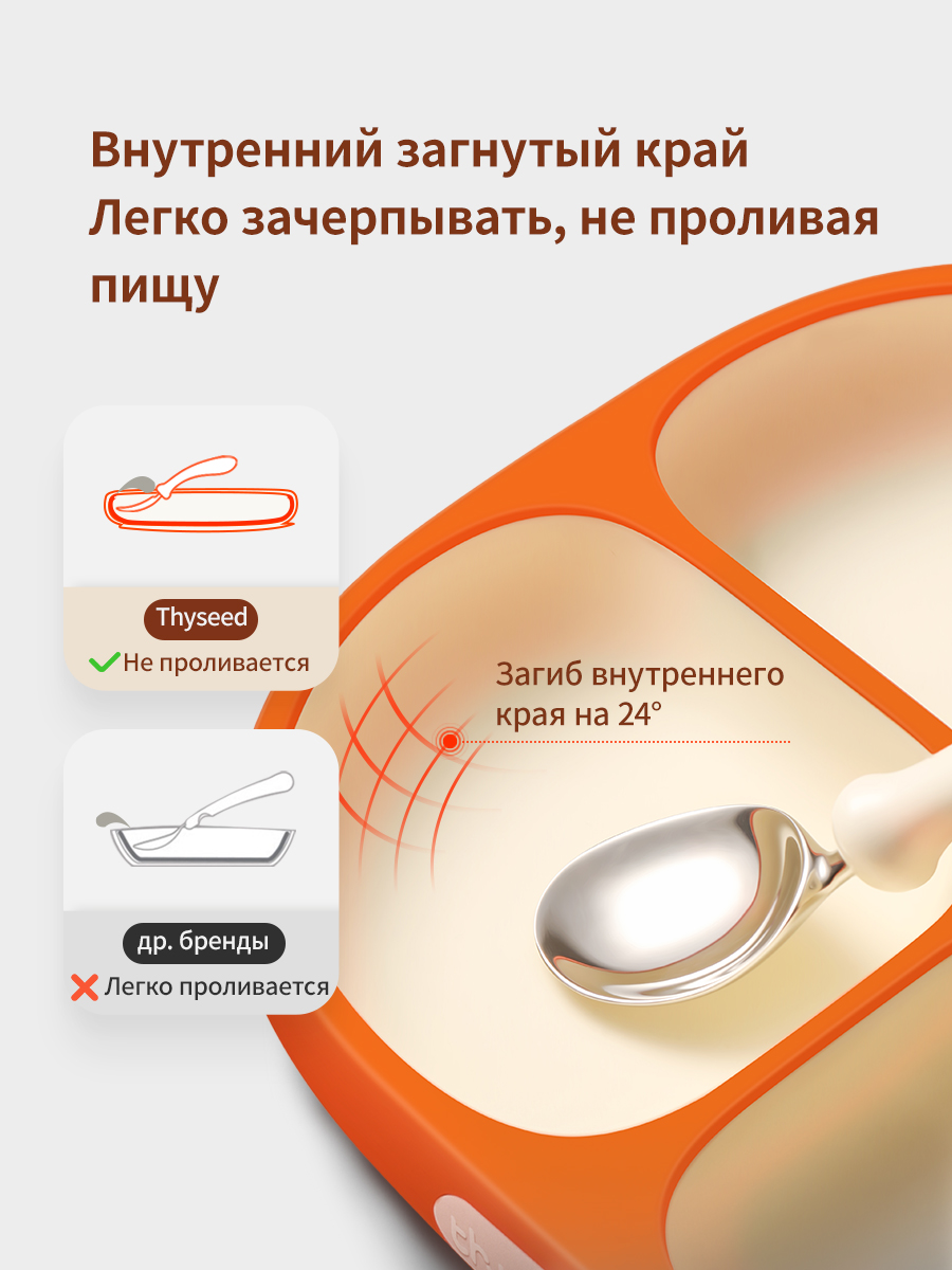 Силиконовая детская тарелка присоске thyseed оранжевый - фото 7
