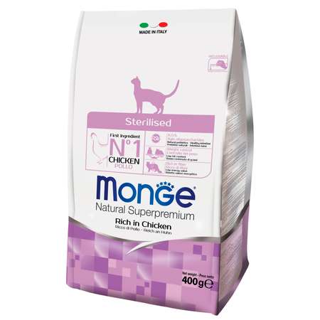 Корм сухой для кошек MONGE 400г курица стерилизованных
