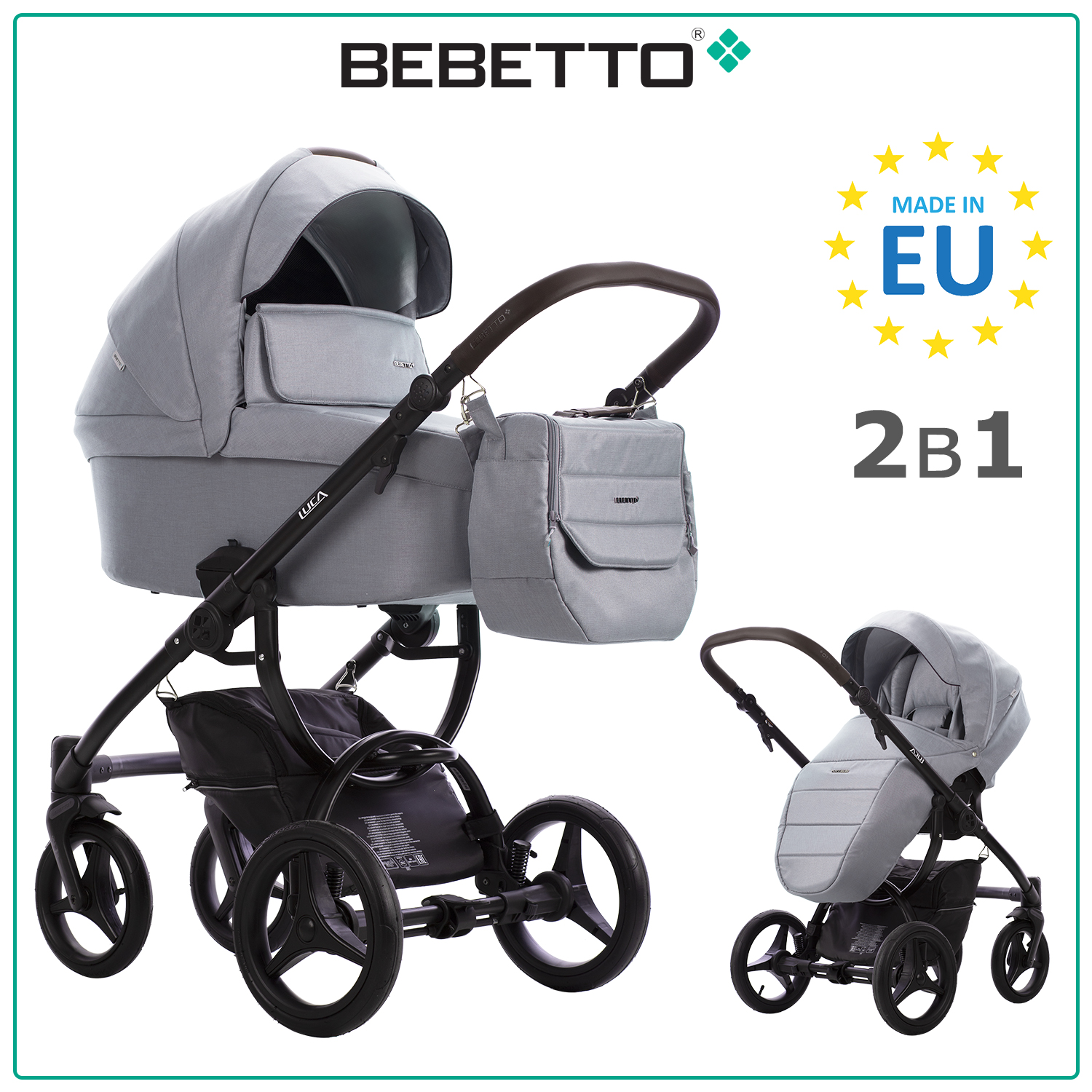 Коляска 2в1 Bebetto Luca серый - фото 1