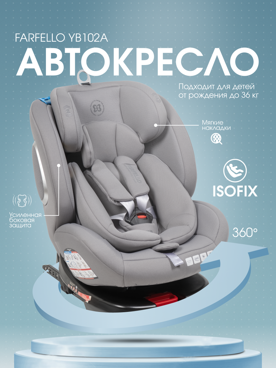 Автокресло Farfello YB102A Isofix 0+/1/2/3 (0-36 кг) серый - фото 1