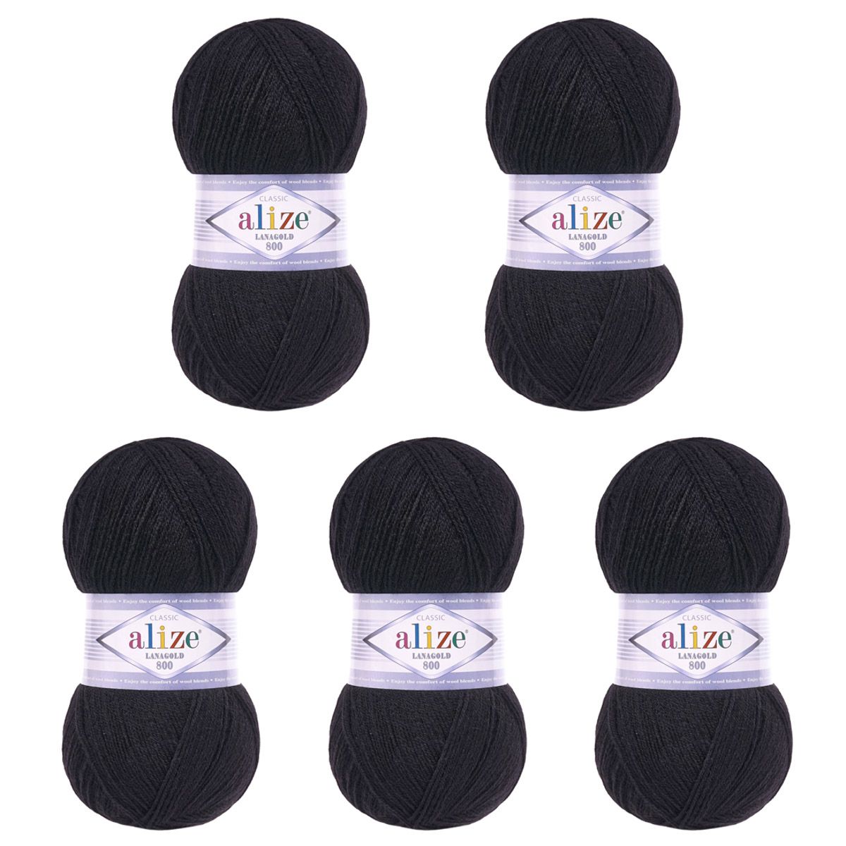 Пряжа Alize полушерстяная Lanagold 800 100 гр 730 м 5 мотков 60 черный - фото 8