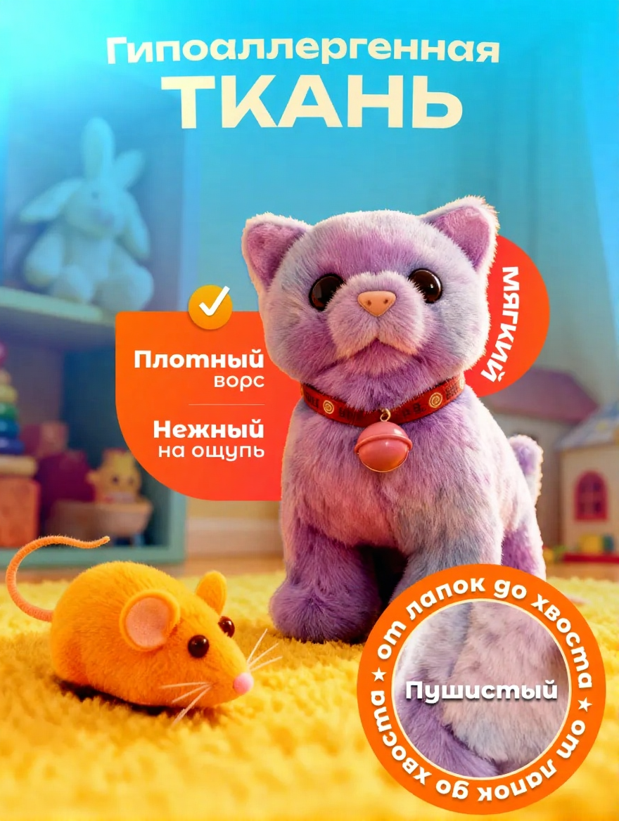 Мягкая игрушка FAVORITSTAR DESIGN котик Кошка интерактивная - фото 3