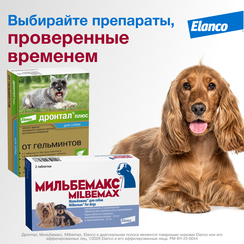 Антигельминтик для щенков и собак Elanco Мильбемакс малых пород 2таблетки - фото 11