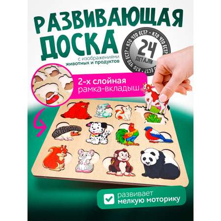 Игрушка Нескучные игры рамка-вкладыш Монтессори Кто что ест