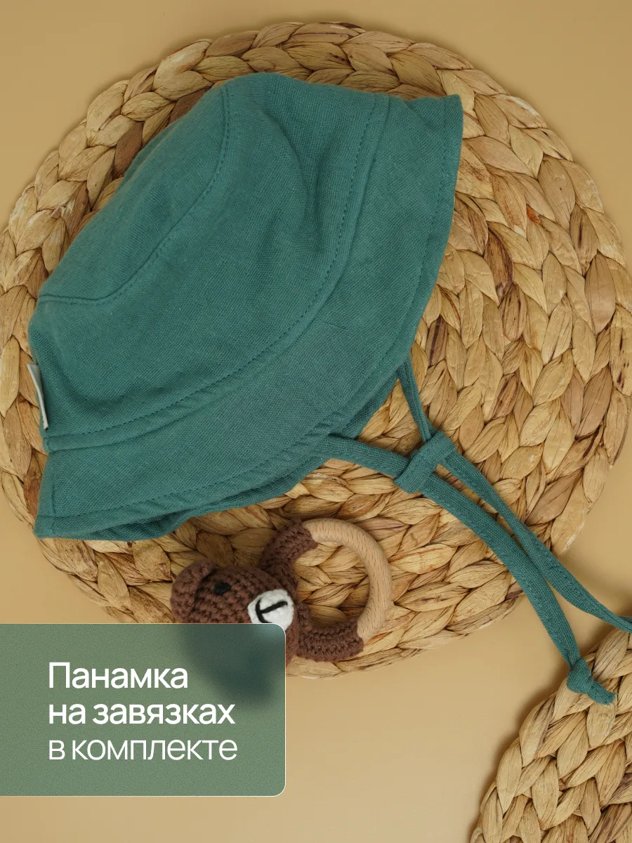 Песочник с панамкой Супер Пупс кос/мусл/хаки - фото 6