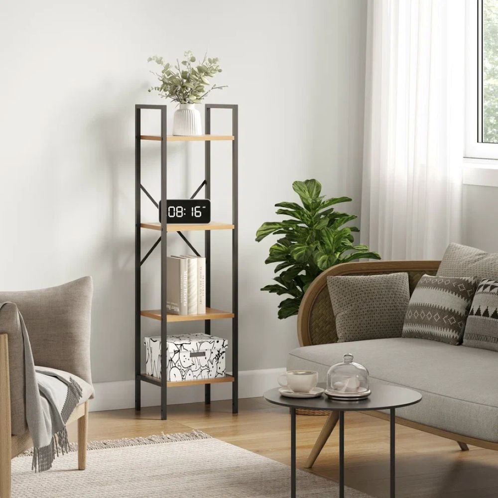 Стеллаж Leset Стилвуд 14 узкий 4 полки Черный/Дуб крафт золотой - фото 7