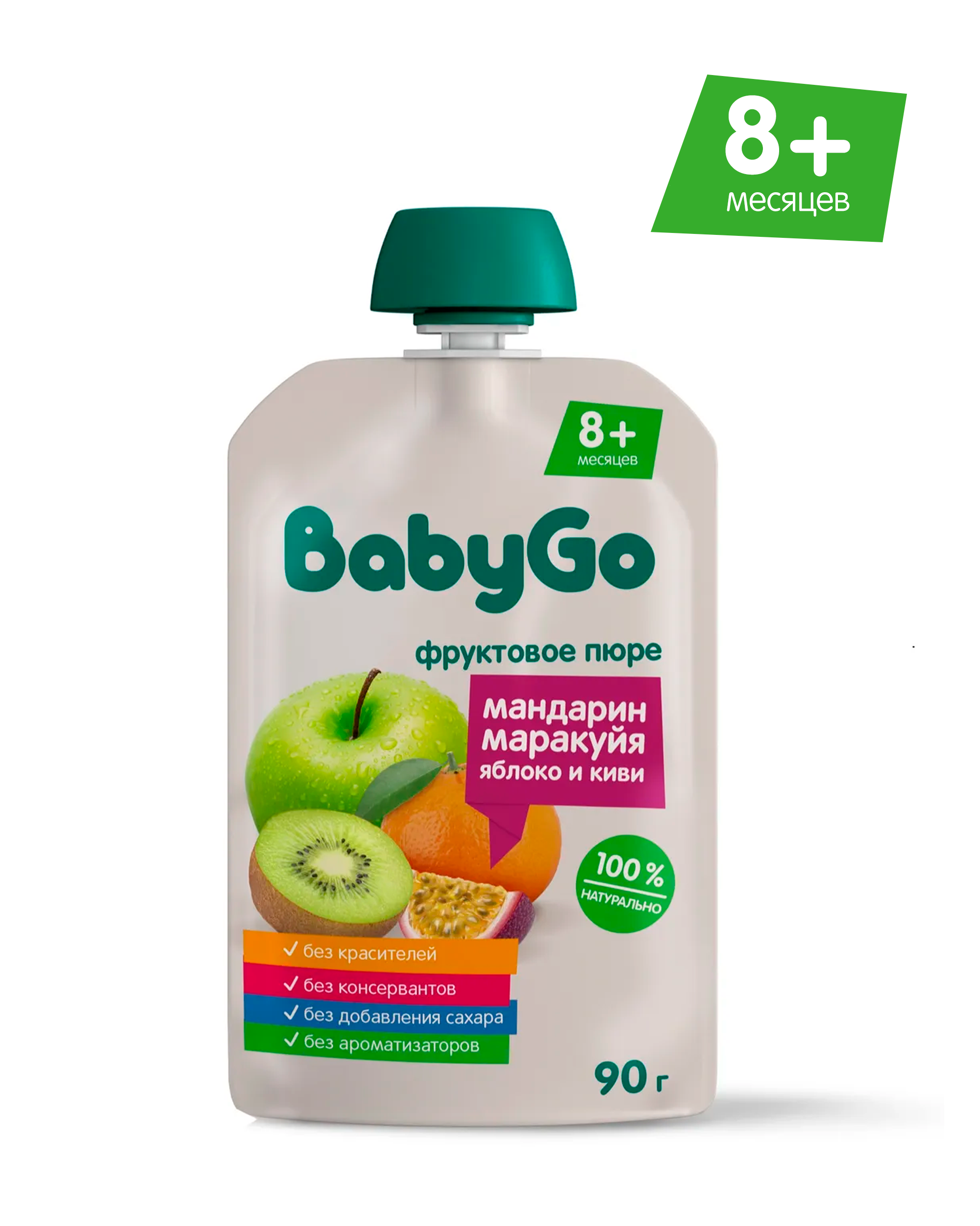 Пюре BabyGo яблоко-мандарин-киви-маракуйя с 8 мес 90 г - фото 1