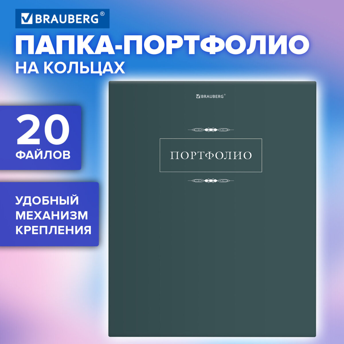 Портфолио школьника Brauberg папка А4 на кольцах 20 файлов для девочки и мальчика - фото 1