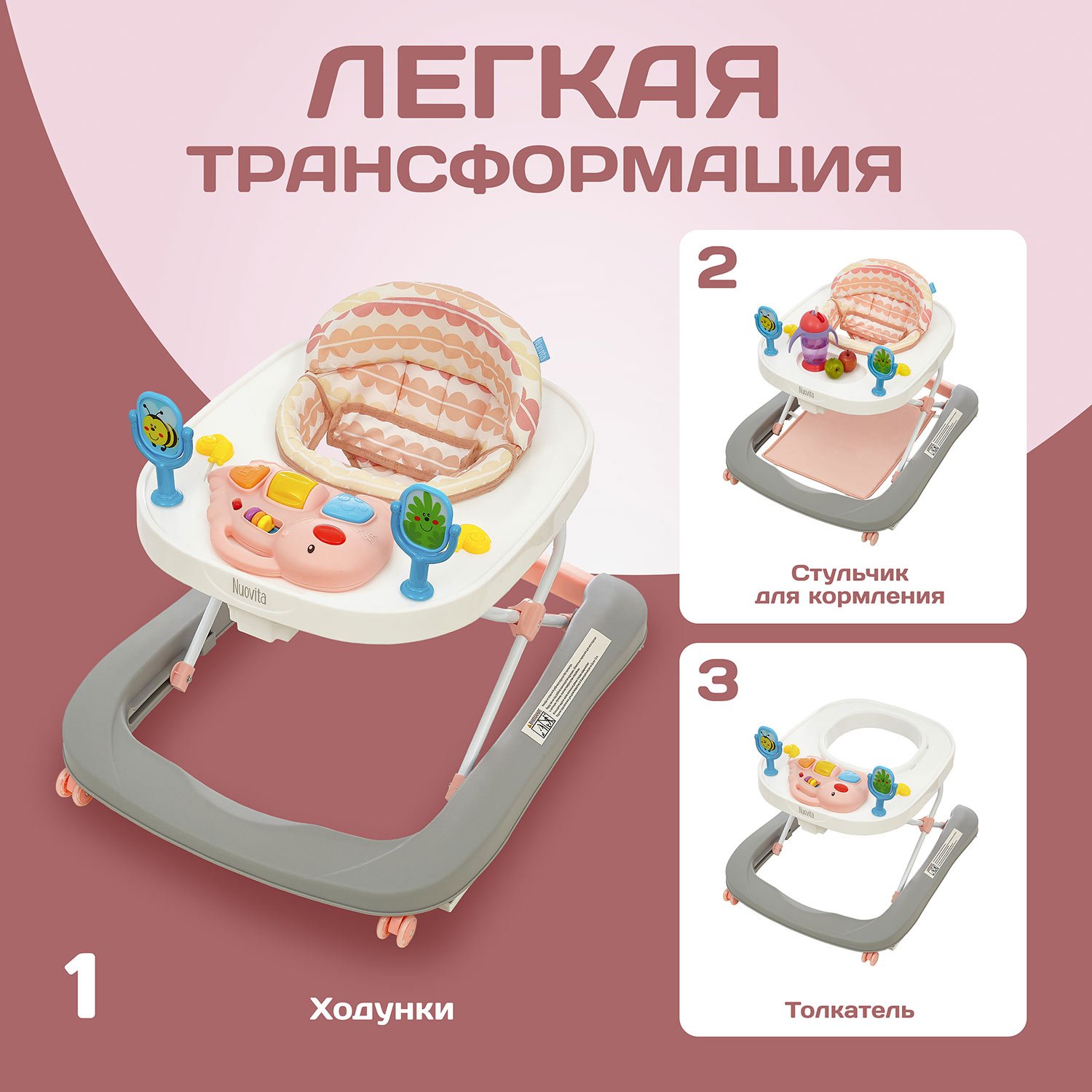 Ходунки Nuovita Avvio розовый - фото 2
