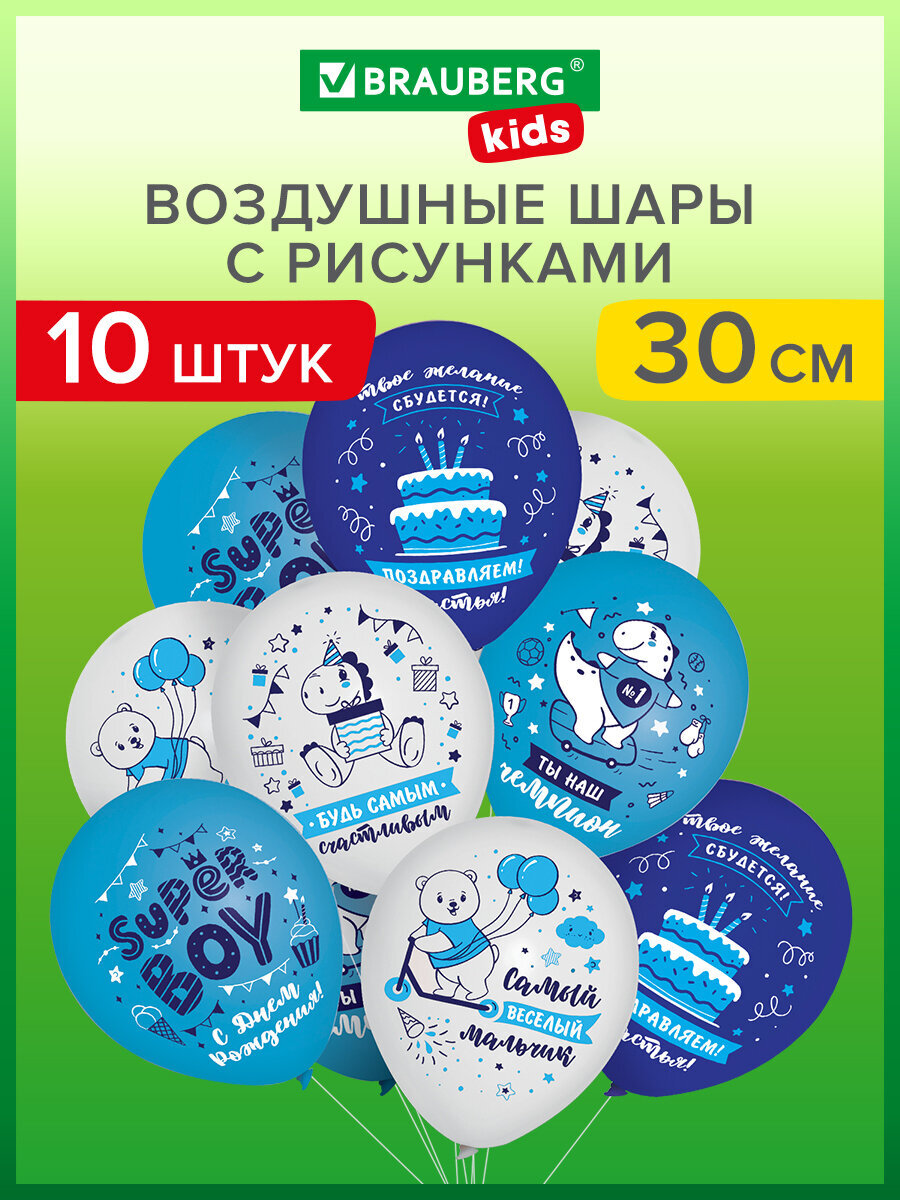 Изображение товара Набор воздушных шаров BRAUBERG KIDS для мальчика 10 штук