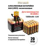 Батарейки ААА мизинчиковые алкалиновые Stay Gold набор 20 штук
