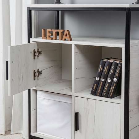 Комод стеллаж LETTA Frame Цвет Дуб Крафт Белый Черный металл 700х910х300