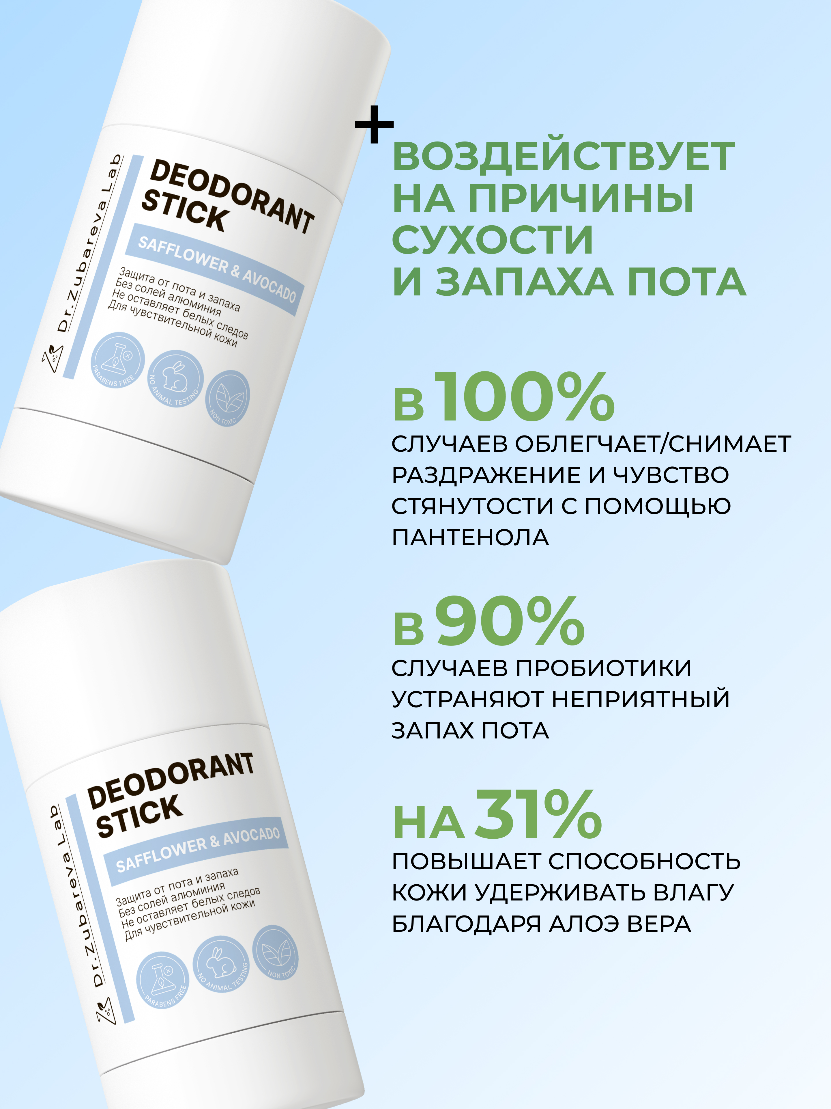 Дезодорант Dr. Zubareva с комплексом пробиотиков экстрактом алоэ и пантенолом Сафлор и Авокадо - фото 2