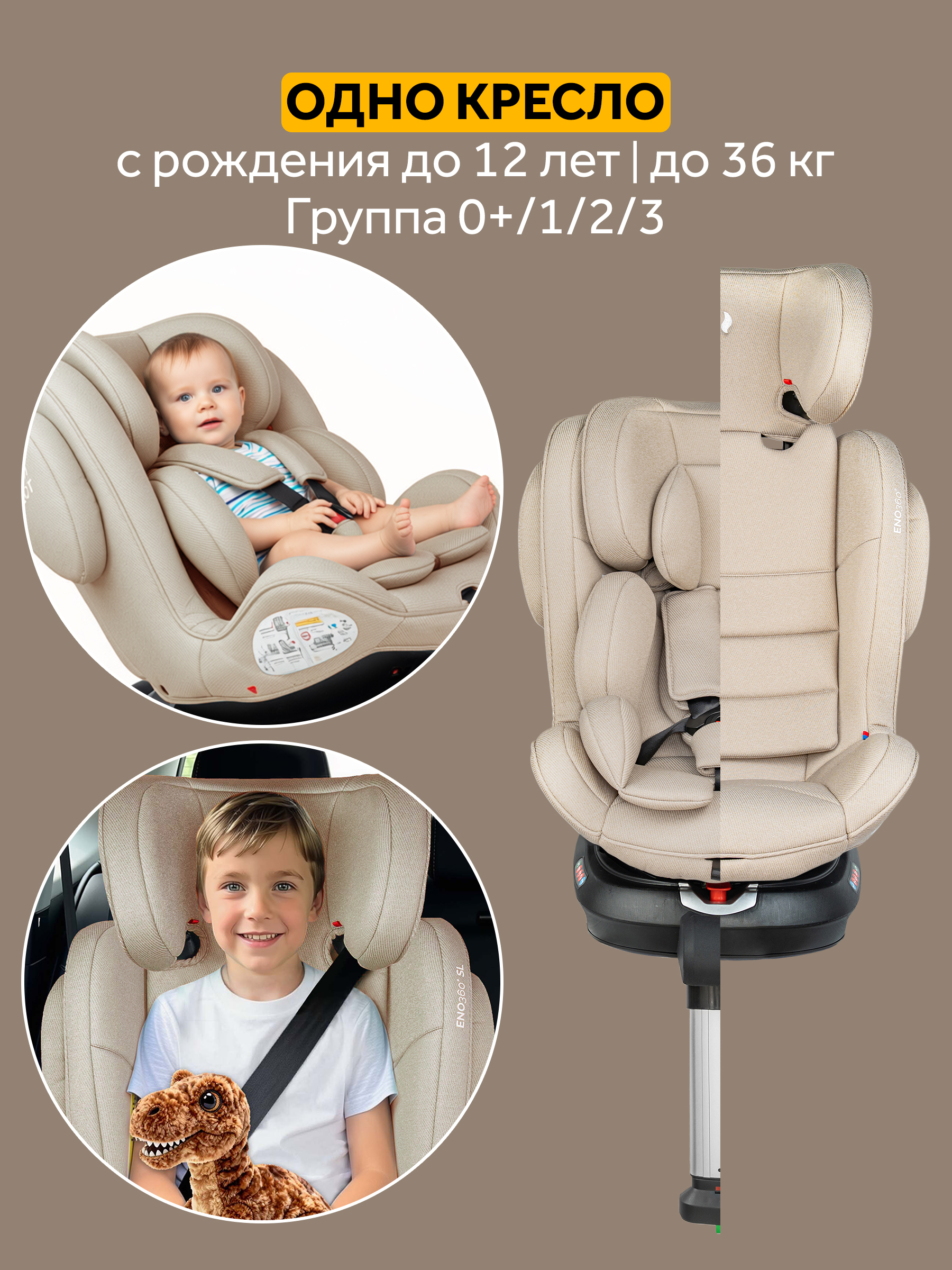 Автокресло Osann Eno 360 SL Wheat 0-36 кг Isofix 0+/1/2/3 (0-36 кг) бежевый - фото 2