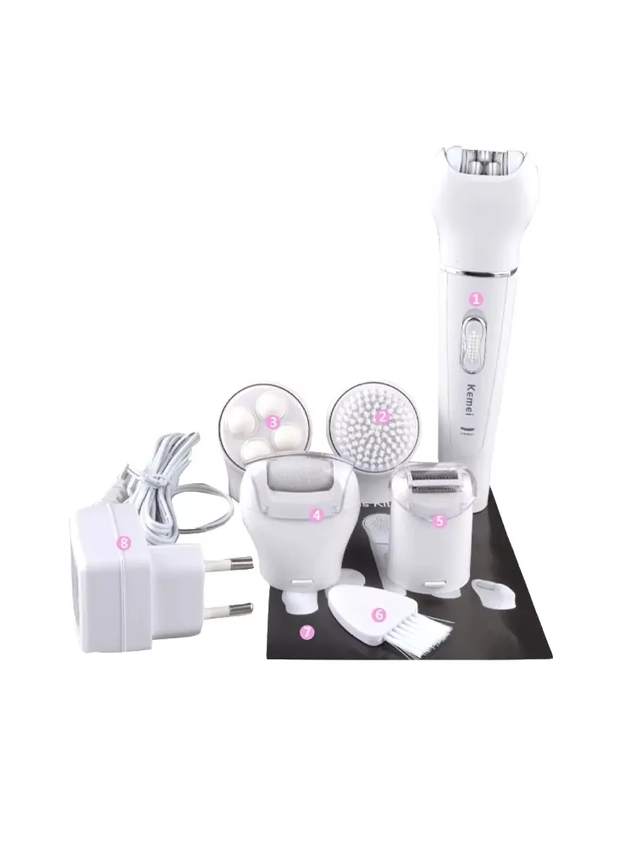 Эпилятор 5 в 1 беспроводной с насадками CASTLELADY депилятор массажер триммер пилинг щетка для очищения кожи - фото 11