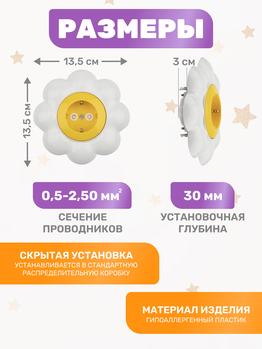 Розетка Kranz Happy «Ромашка» с защитными шторками и заземлением - фото 2