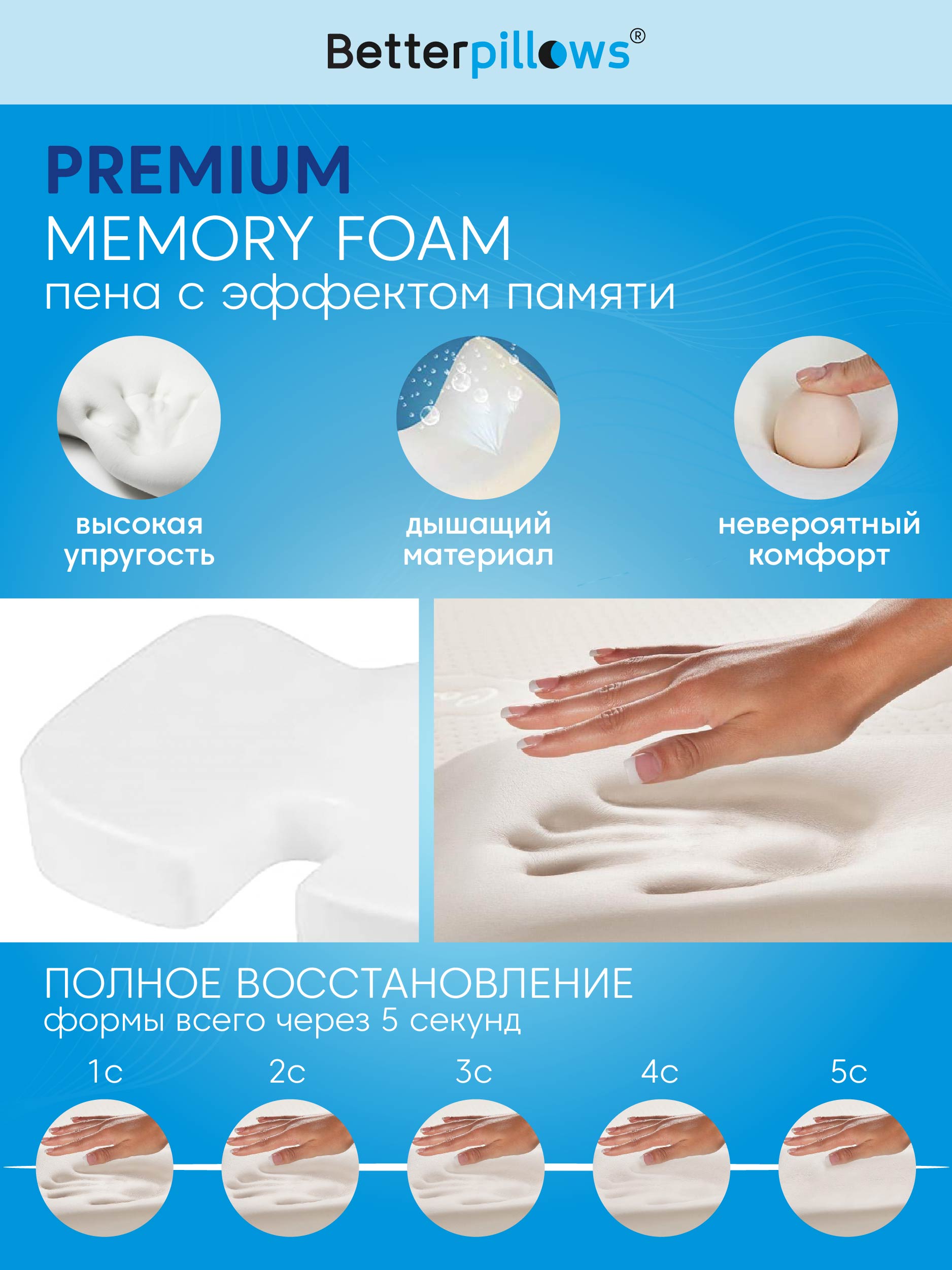 Подушка ортопедическая для сидения Betterpillows с эффектом памяти для детей и взрослых - фото 5