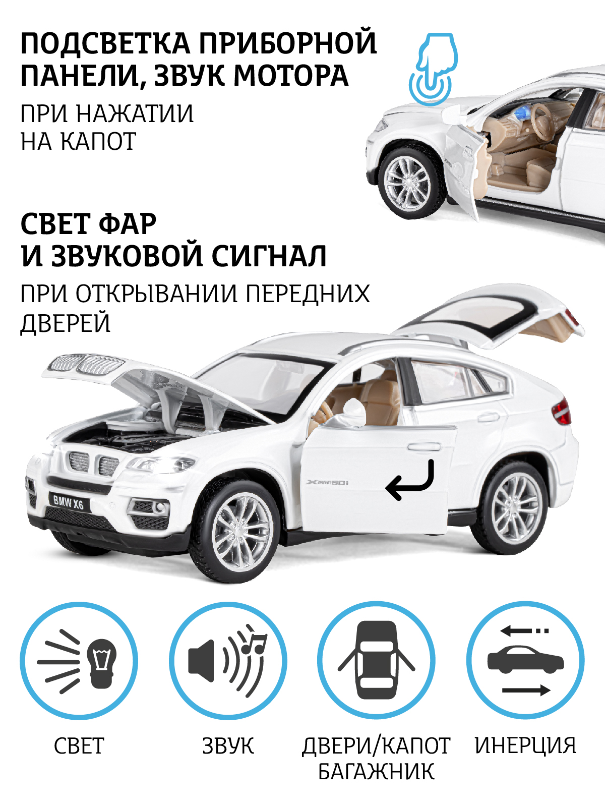 Внедорожник АВТОпанорама BMW X6 1:32 JB1251295 - фото 2