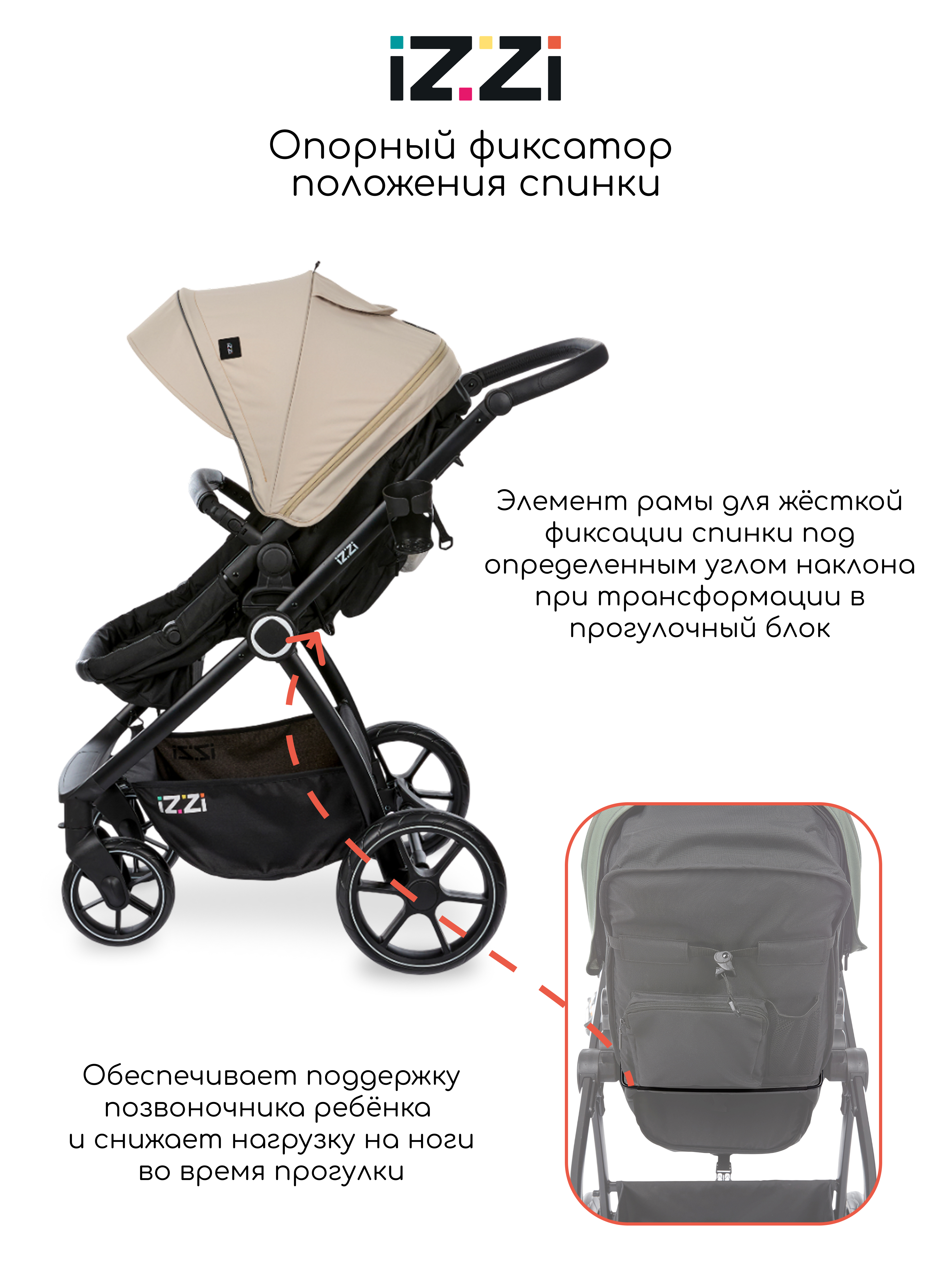 Коляска трансформер iZZi Универсальная бежевый - фото 15