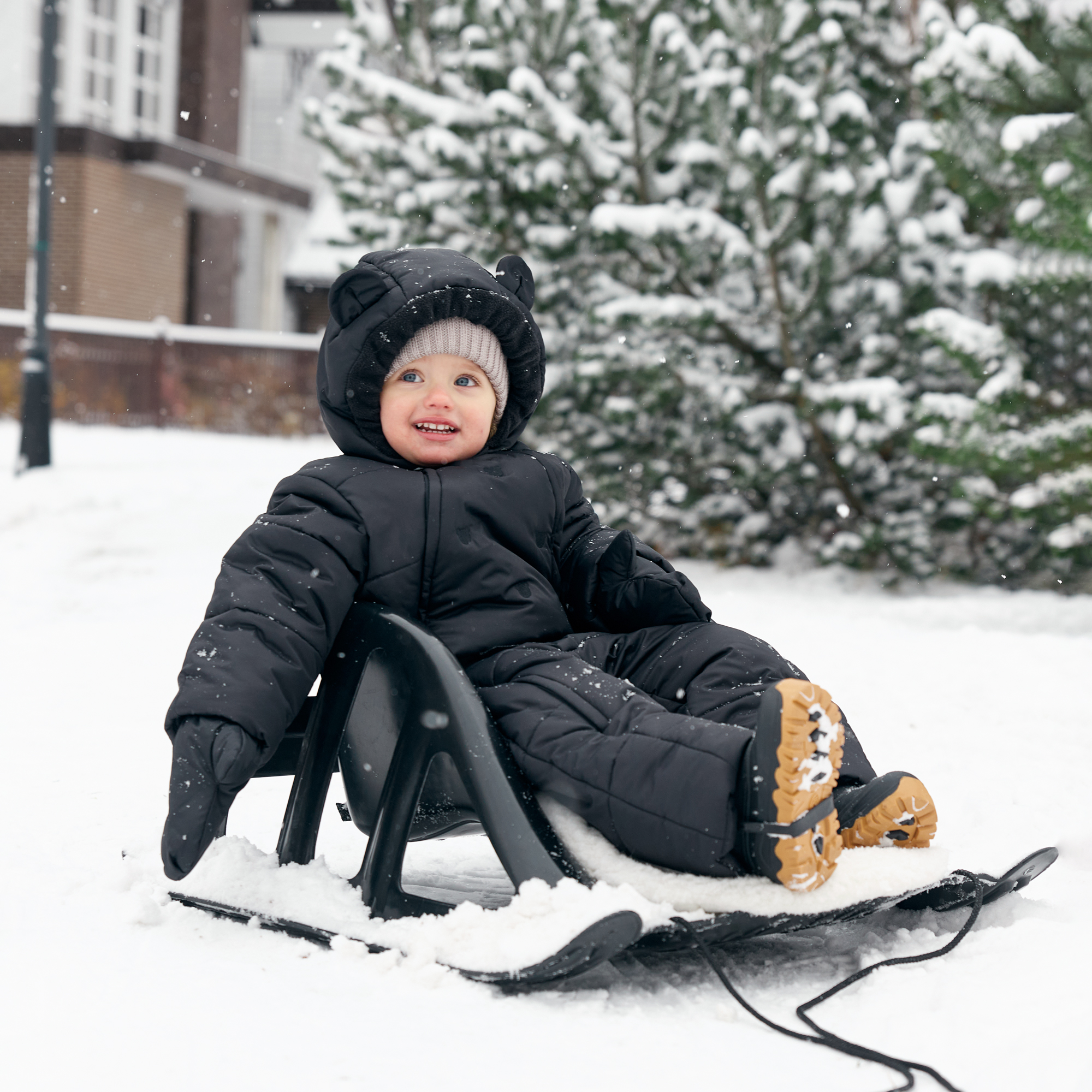 Санки Happy Baby Черный со спинкой, буксировочный трос без сматывателя - фото 13