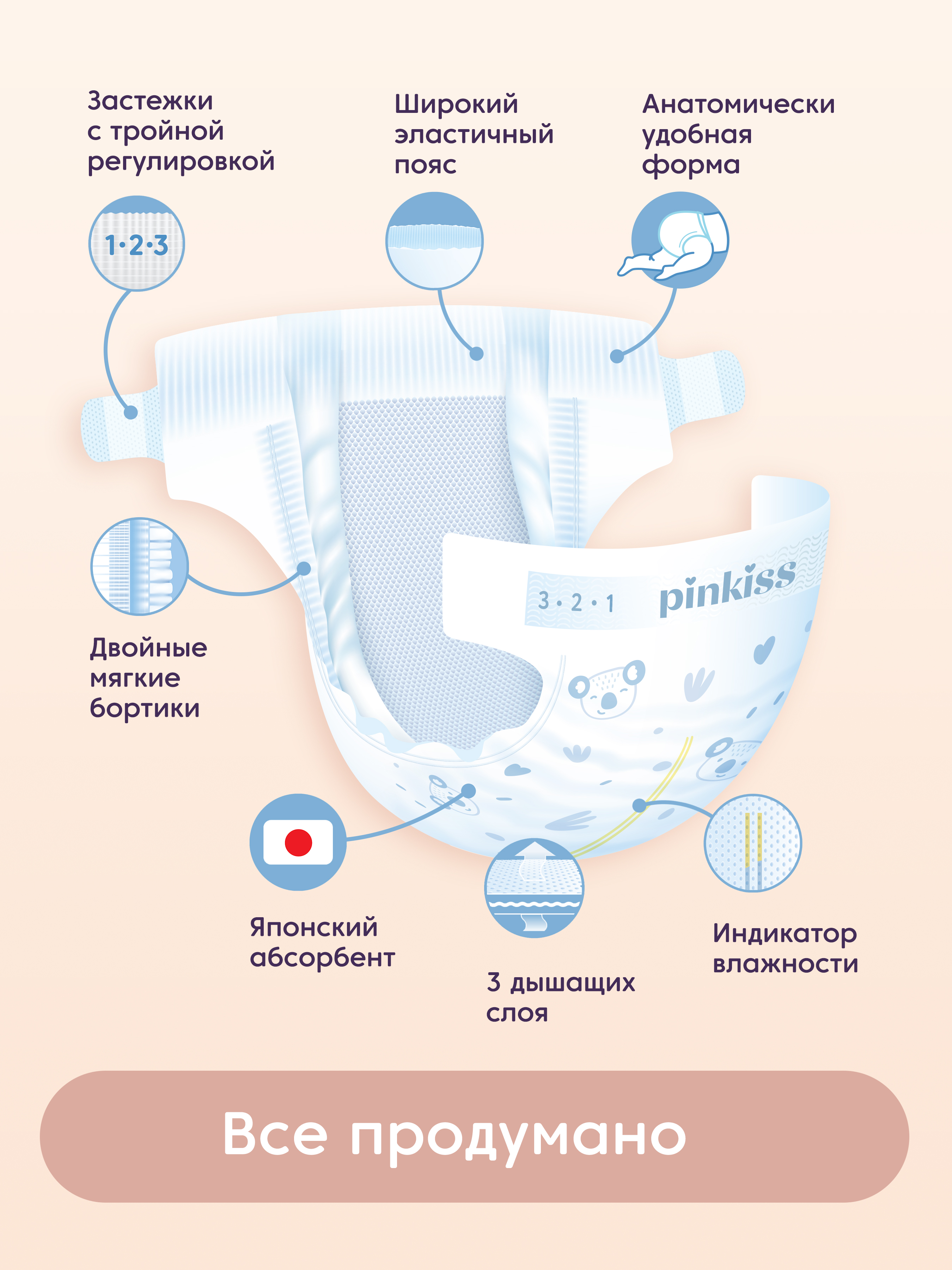 Подгузники Pinkiss Premium S (3-8 кг) 52 шт. - фото 2