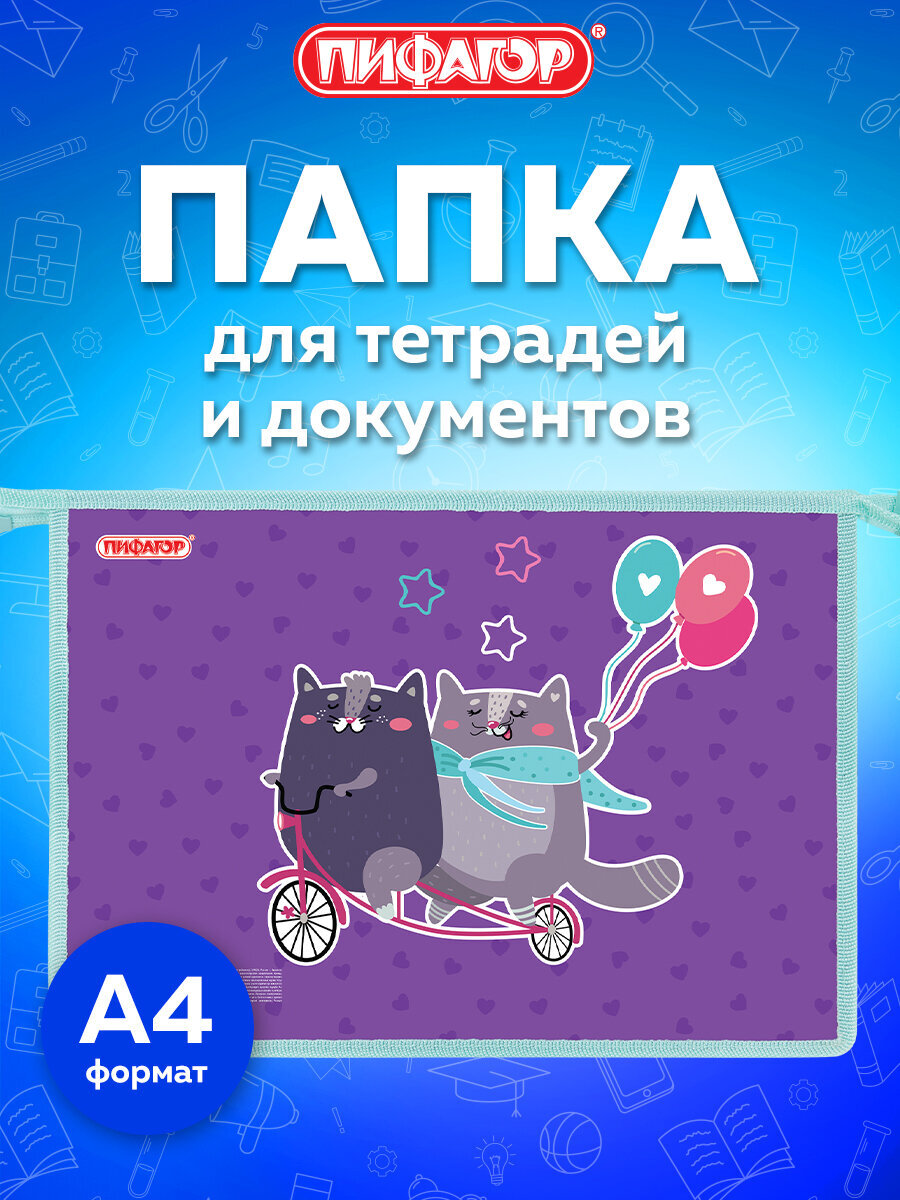 Изображение товара Папка для тетрадей А4 Пифагор Bike Cats для девочек школьников школьных принадлежностей Изображение товара Папка для тетрадей А4 Пифагор Bike Cats для девочек школьников школьных принадлежностей