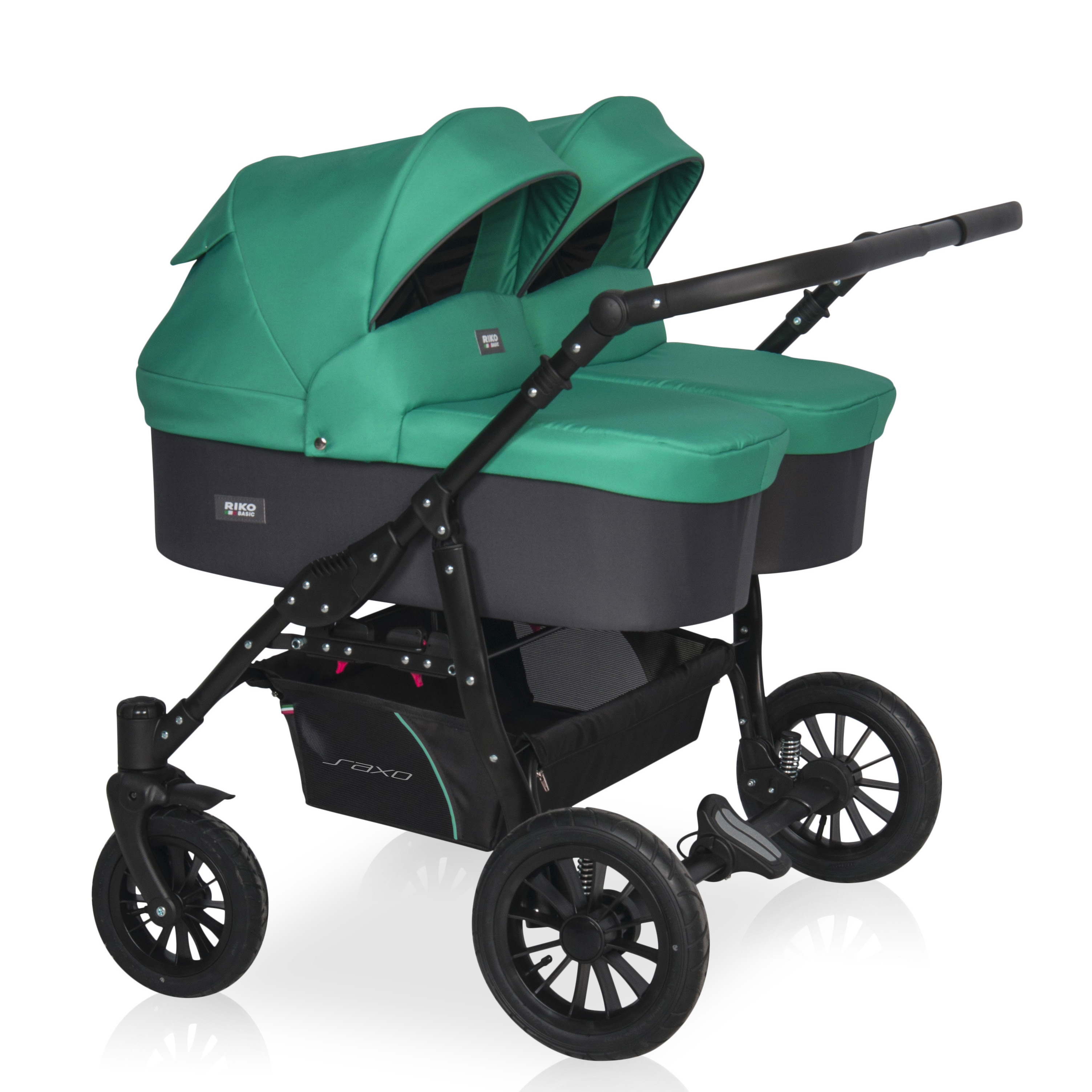 Изображение товара Коляска 2в1 для двойни Riko Basic Saxo бирюзовый Изображение товара Коляска 2в1 для двойни Riko Basic Saxo бирюзовый