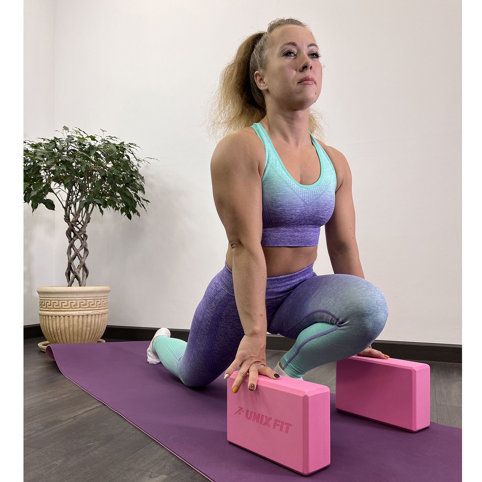 Коврик для йоги и фитнеса UNIX Fit двусторонний 180х61х0,6 см двуцветный фиолетовый - фото 9