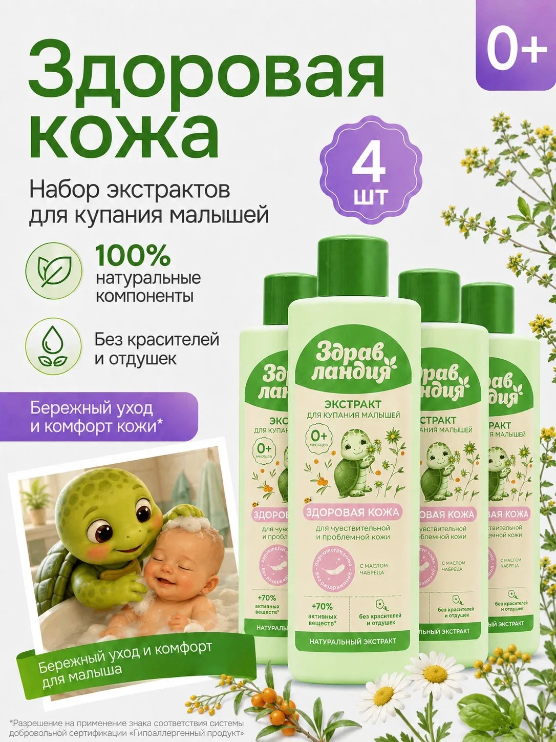 Экстракт для купания Здравландия Здоровая кожа 1000 мл 4 шт. - фото 1