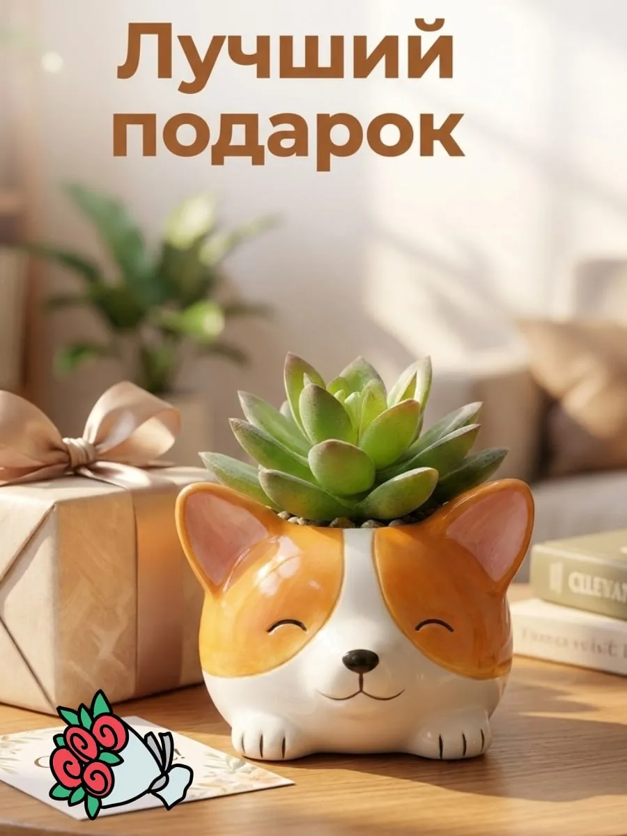 Искусственные цветы SOFANNA Корги-2 суккулент силикон - фото 4