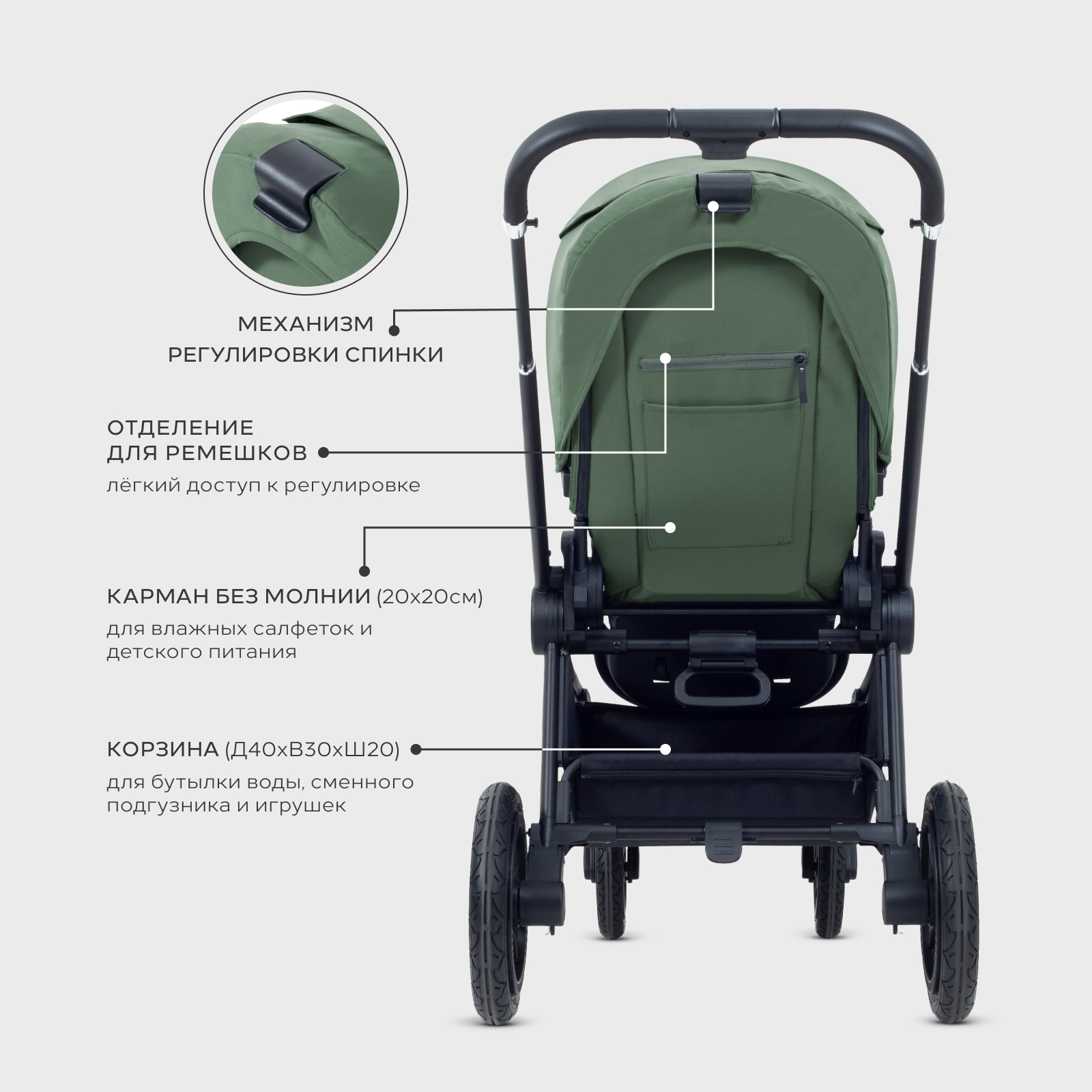 Коляска 2в1 MOWbaby Zoom air 2в1 olive зеленый - фото 13