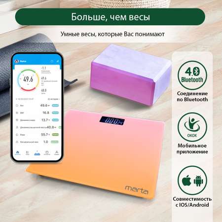 Весы напольные MARTA MT-SC1691 LCD диагностические/умные с Bluetooth/оранжево-розовый