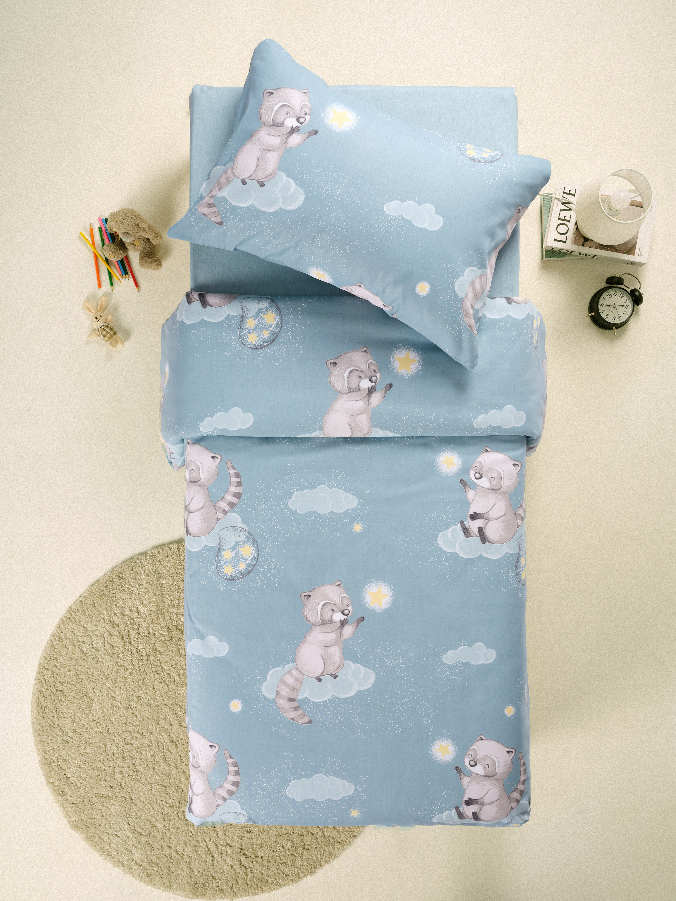 Комплект постельного белья Ночь Нежна Енотики полутораспальный 3 предм. - фото 1