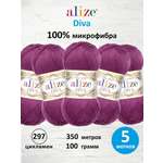 Пряжа Alize для вязания универсальная легкая Diva микрофибра 100г 350м 5 шт 297 цикламен