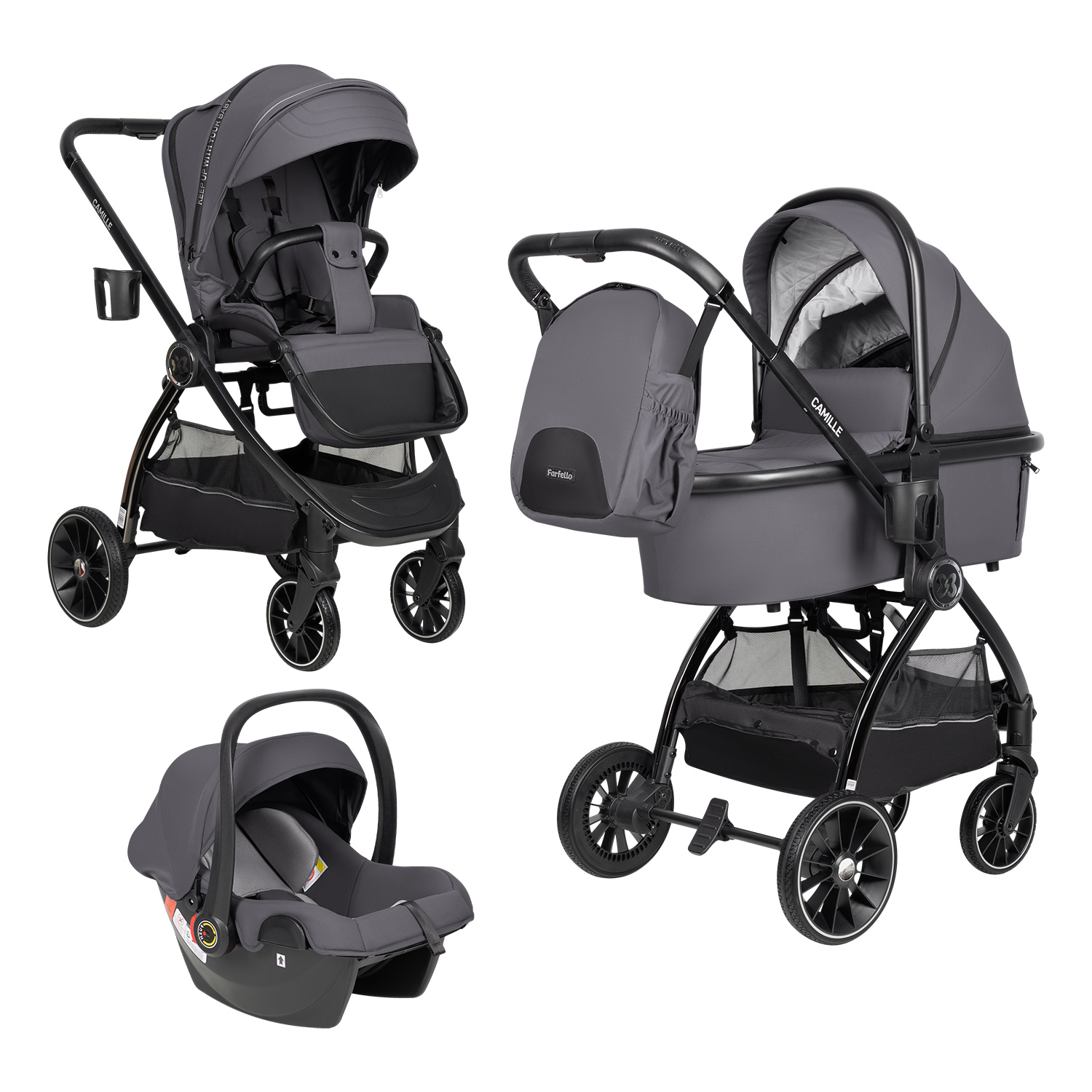 Коляска 3в1 Farfello Camille серый - фото 13