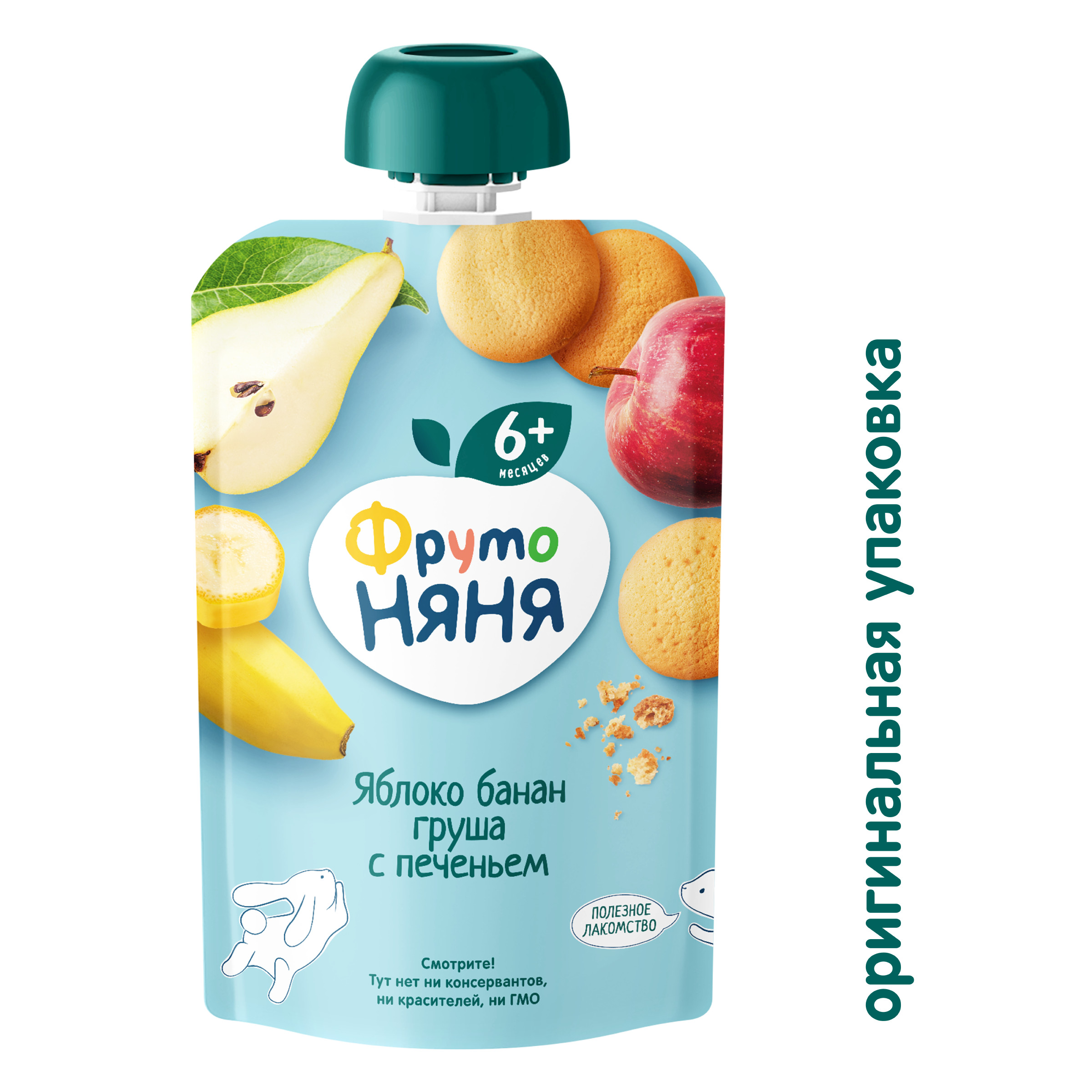 Пюре ФрутоНяня Яблоки с бананом, грушей и печеньем с 6 мес 90 г - фото 2