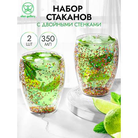 Набор стаканов Elan Gallery 2 шт 350 мл Crystal glass с двойными стенками и декором из глиттера