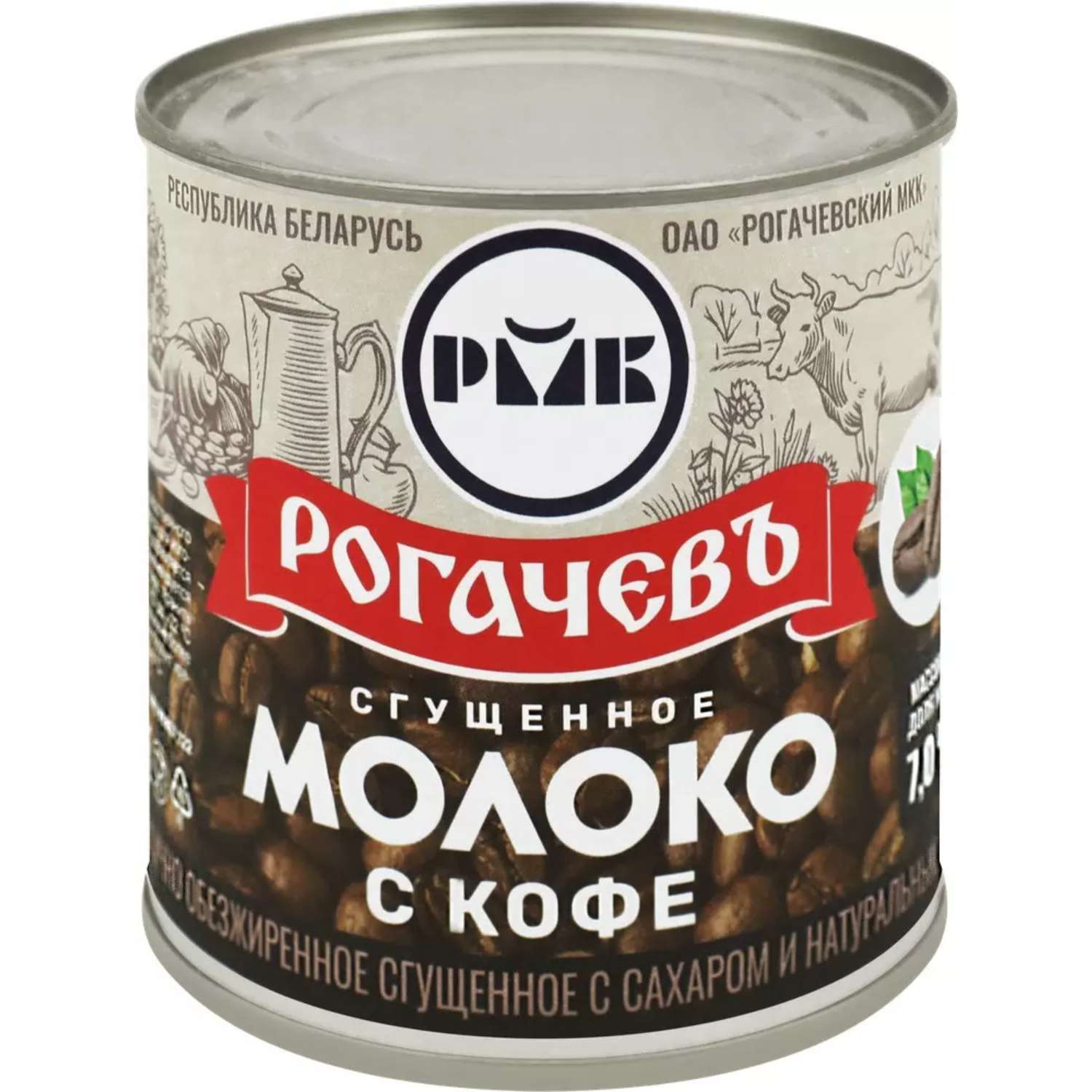 Молоко сгущенное Рогачевъ с сахаром и натуральным кофе 7% 380г ж/6 - фото 1